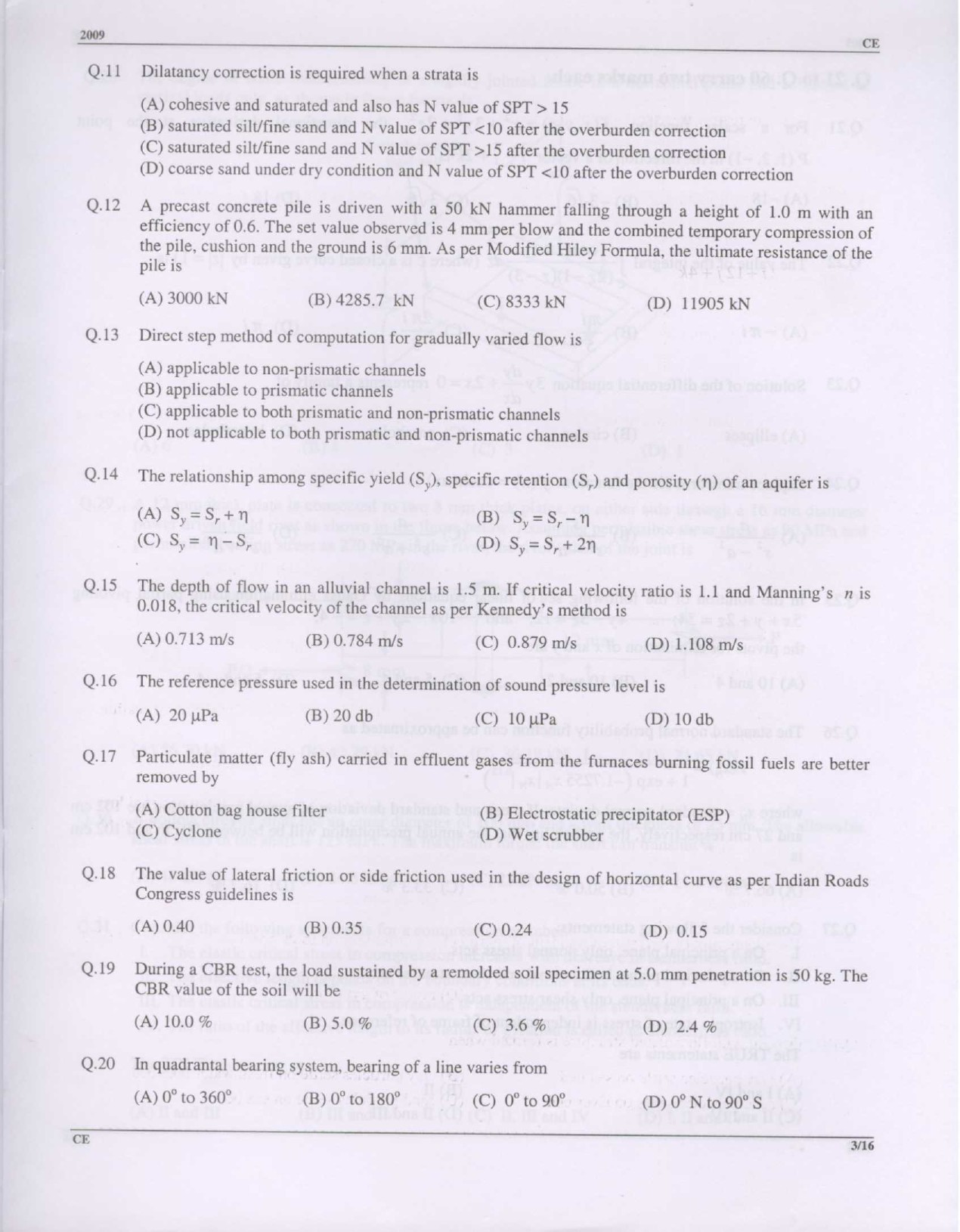 GATE Exam Question Paper 2009 Civil Engineering 3