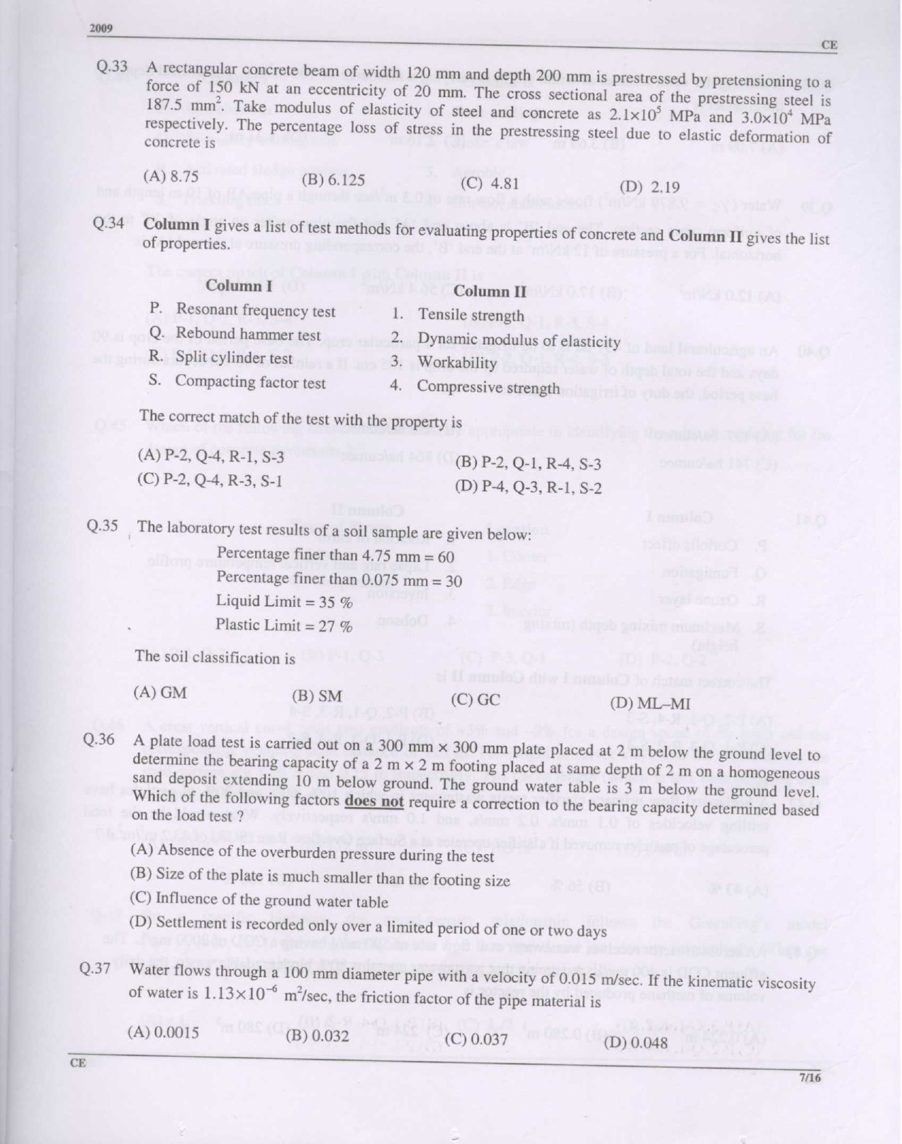 GATE Exam Question Paper 2009 Civil Engineering 7