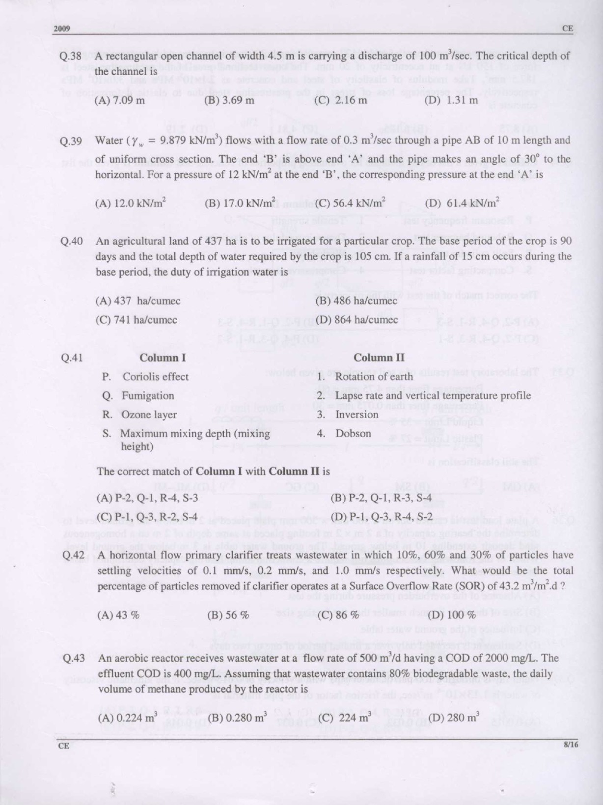 GATE Exam Question Paper 2009 Civil Engineering 8