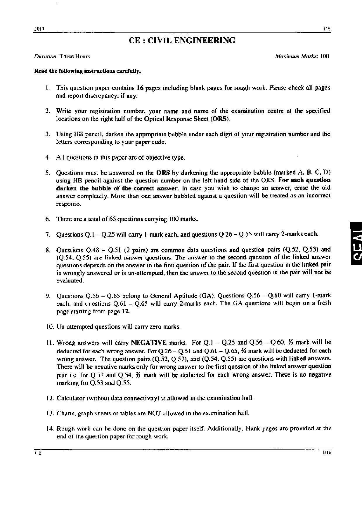 GATE Exam Question Paper 2010 Civil Engineering 1