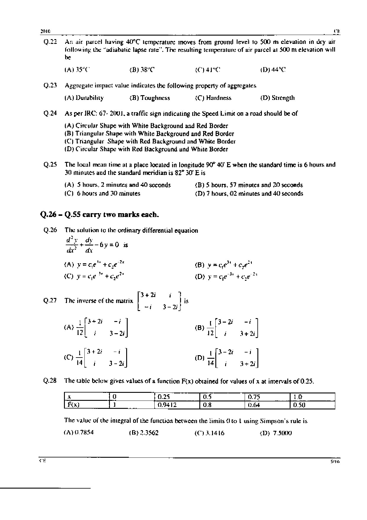 GATE Exam Question Paper 2010 Civil Engineering 5