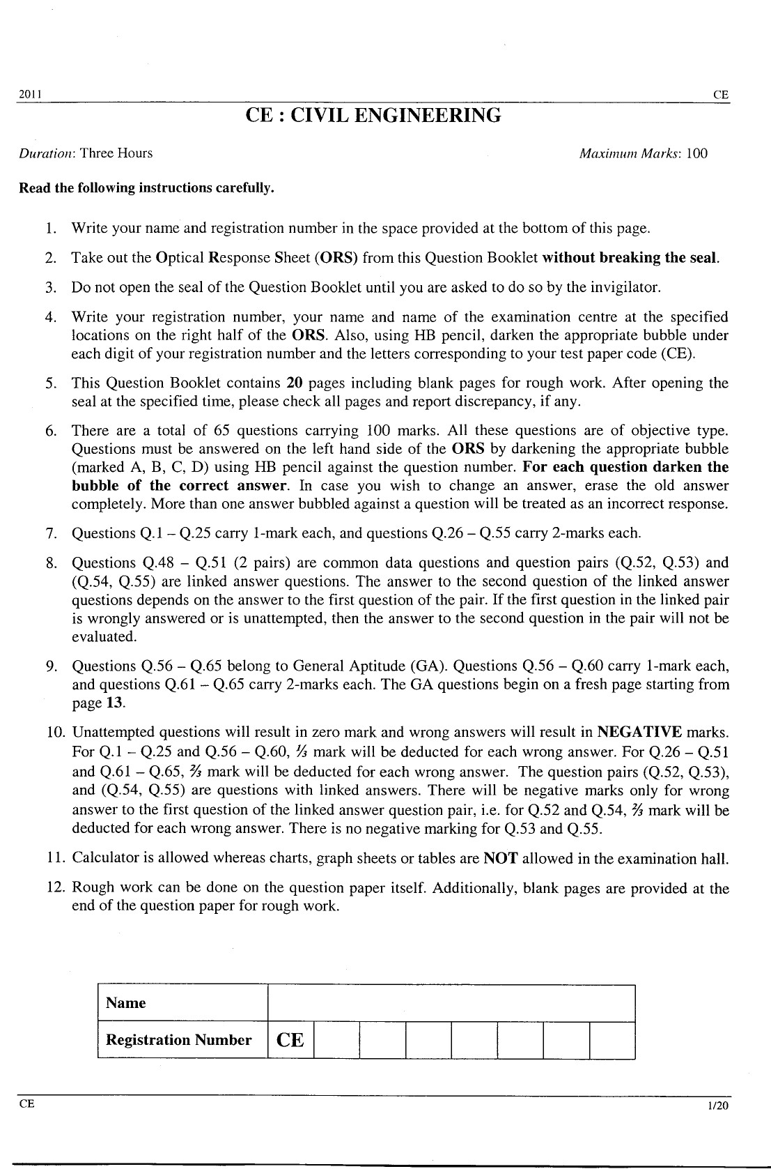 GATE Exam Question Paper 2011 Civil Engineering 1