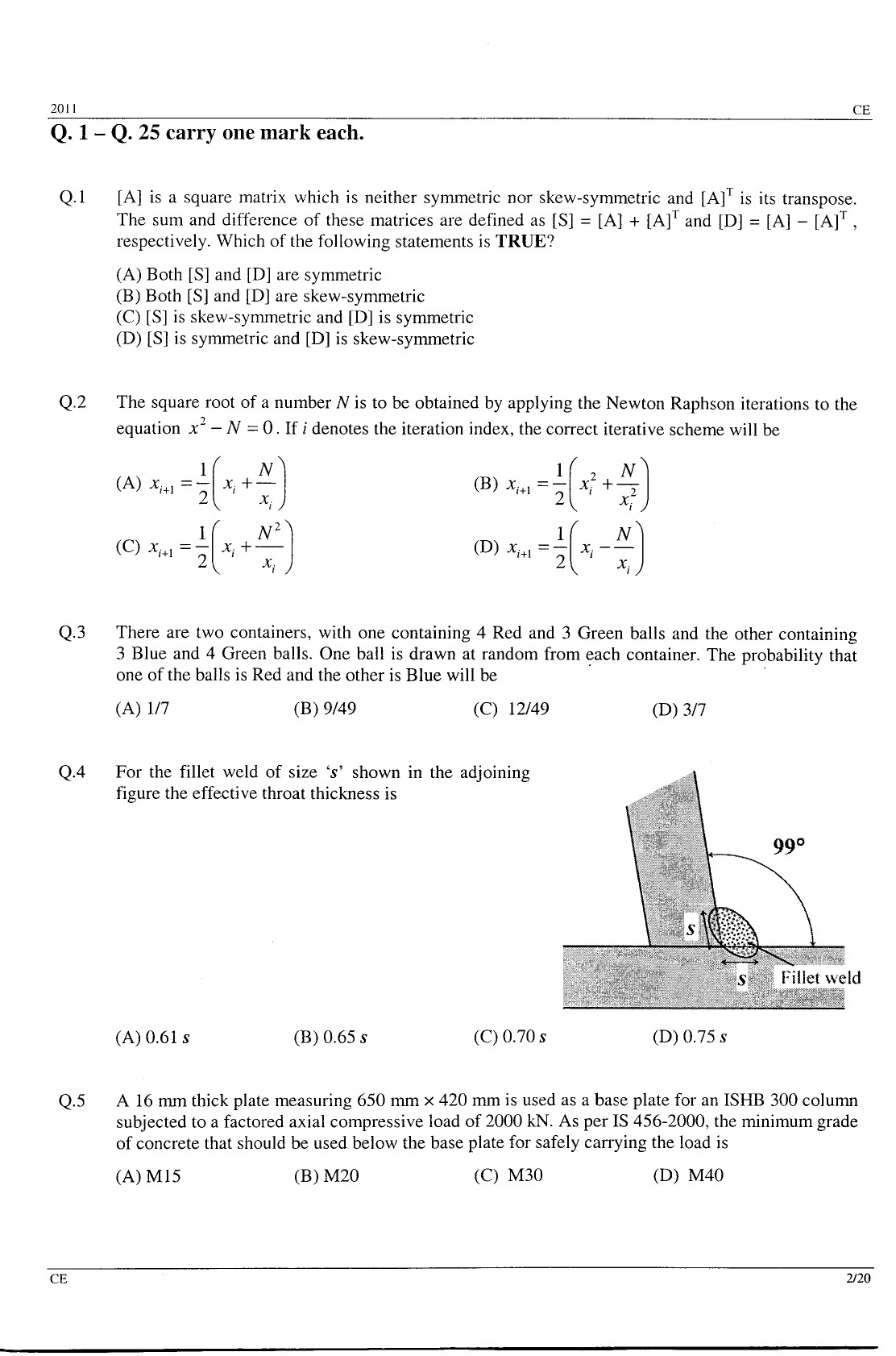 GATE Exam Question Paper 2011 Civil Engineering 2