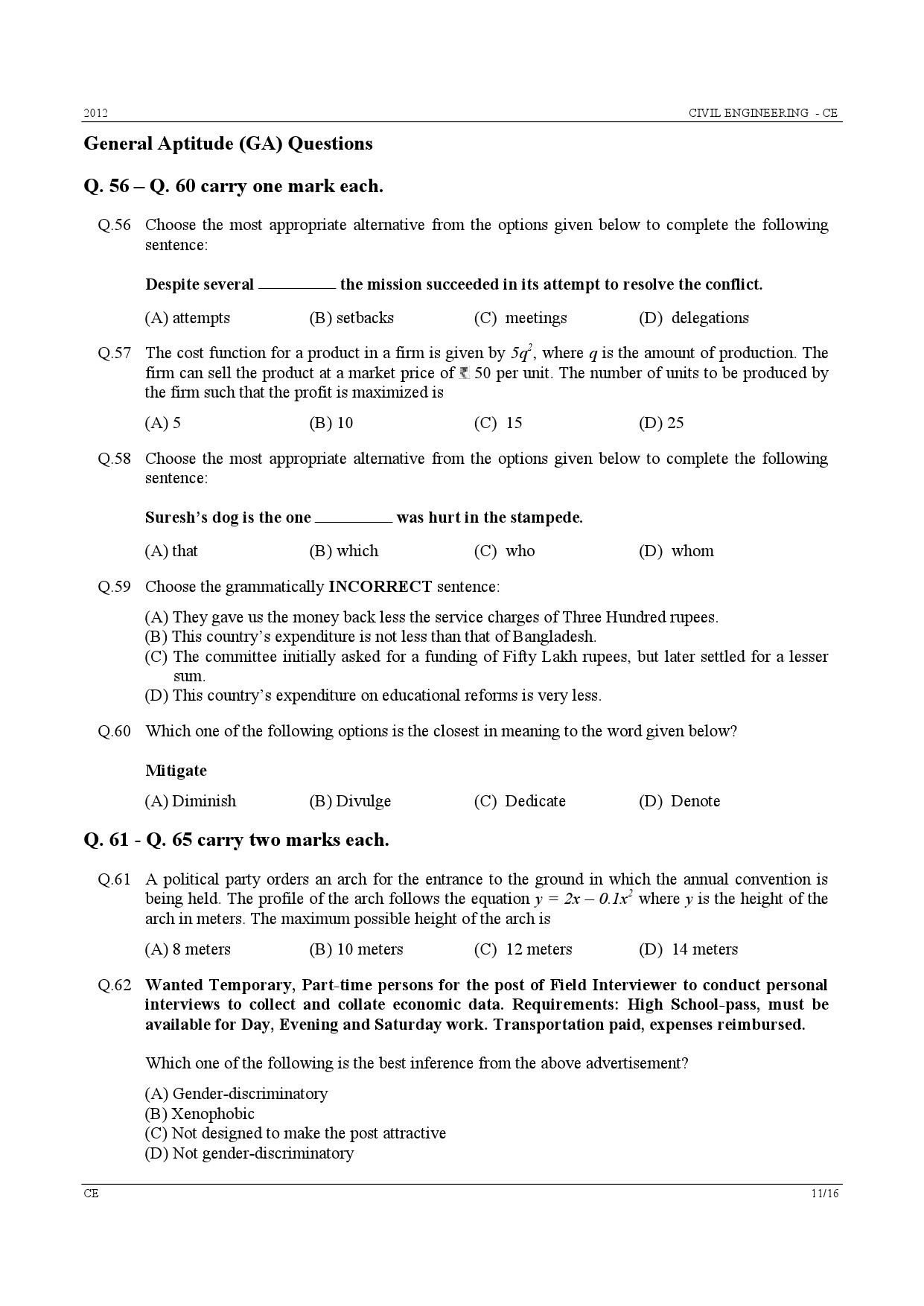 GATE Exam Question Paper 2012 Civil Engineering 11