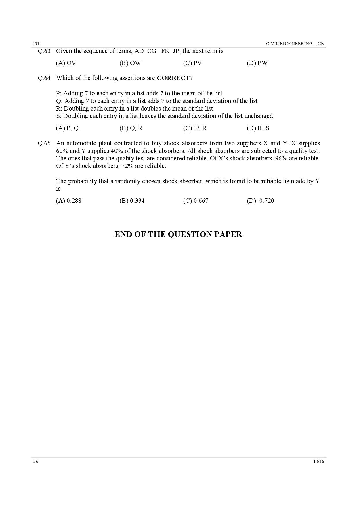 GATE Exam Question Paper 2012 Civil Engineering 12