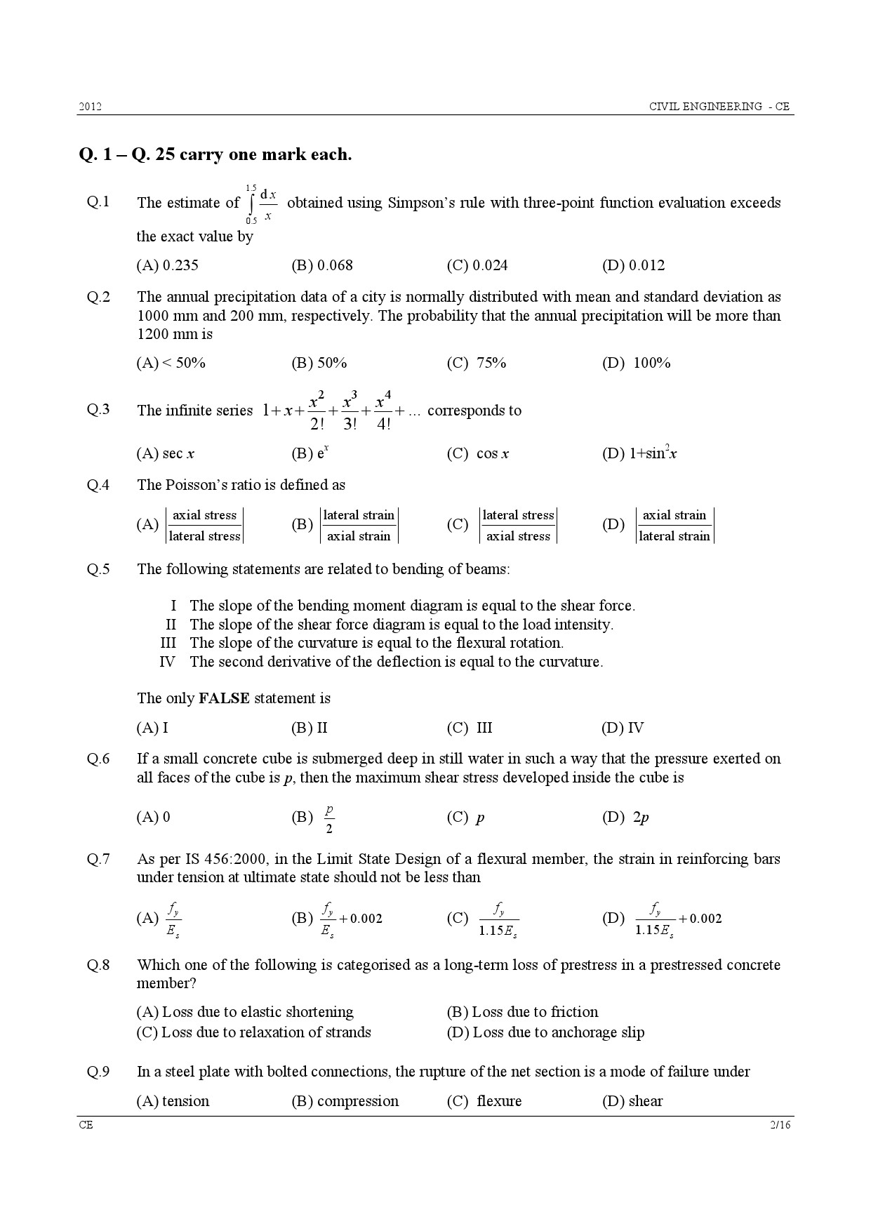 GATE Exam Question Paper 2012 Civil Engineering 2