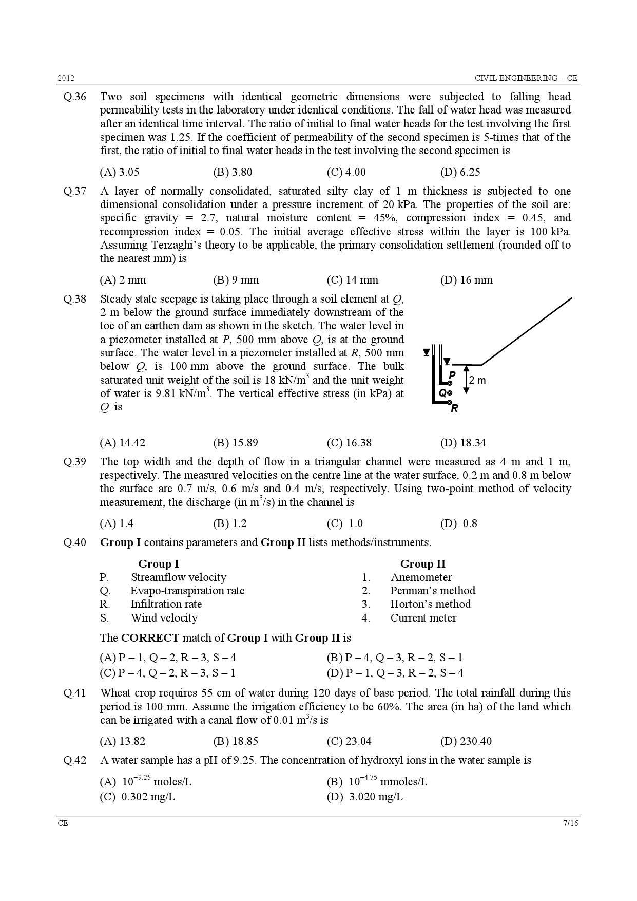 GATE Exam Question Paper 2012 Civil Engineering 7