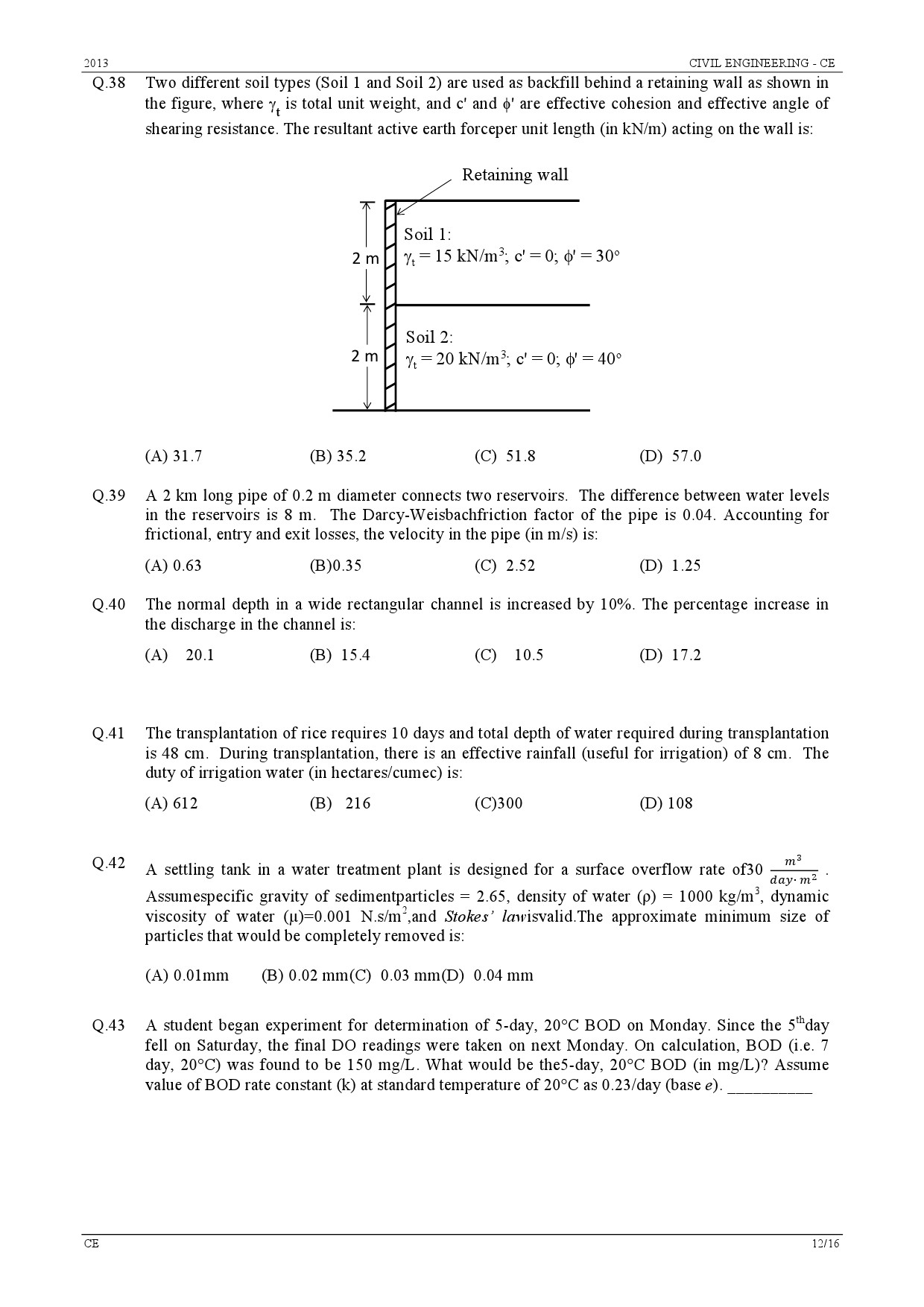 GATE Exam Question Paper 2013 Civil Engineering 12