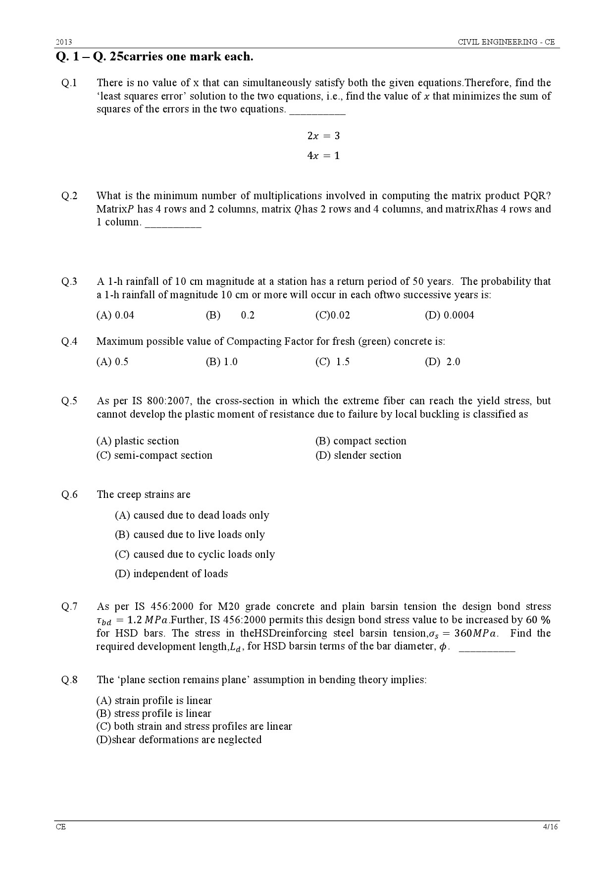 GATE Exam Question Paper 2013 Civil Engineering 4