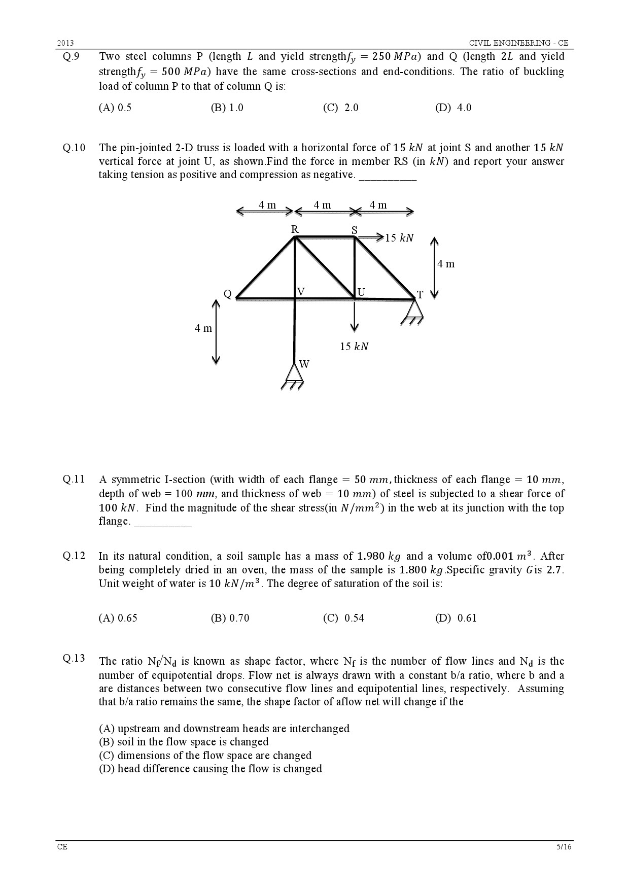 GATE Exam Question Paper 2013 Civil Engineering 5