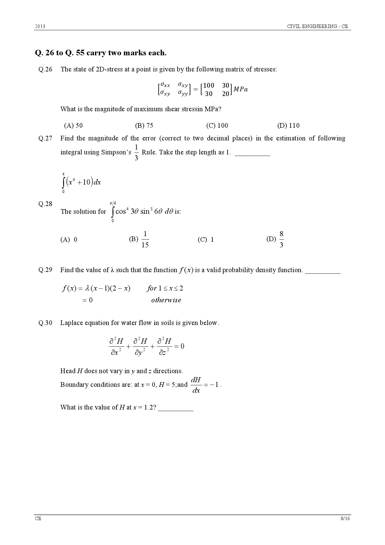 GATE Exam Question Paper 2013 Civil Engineering 8