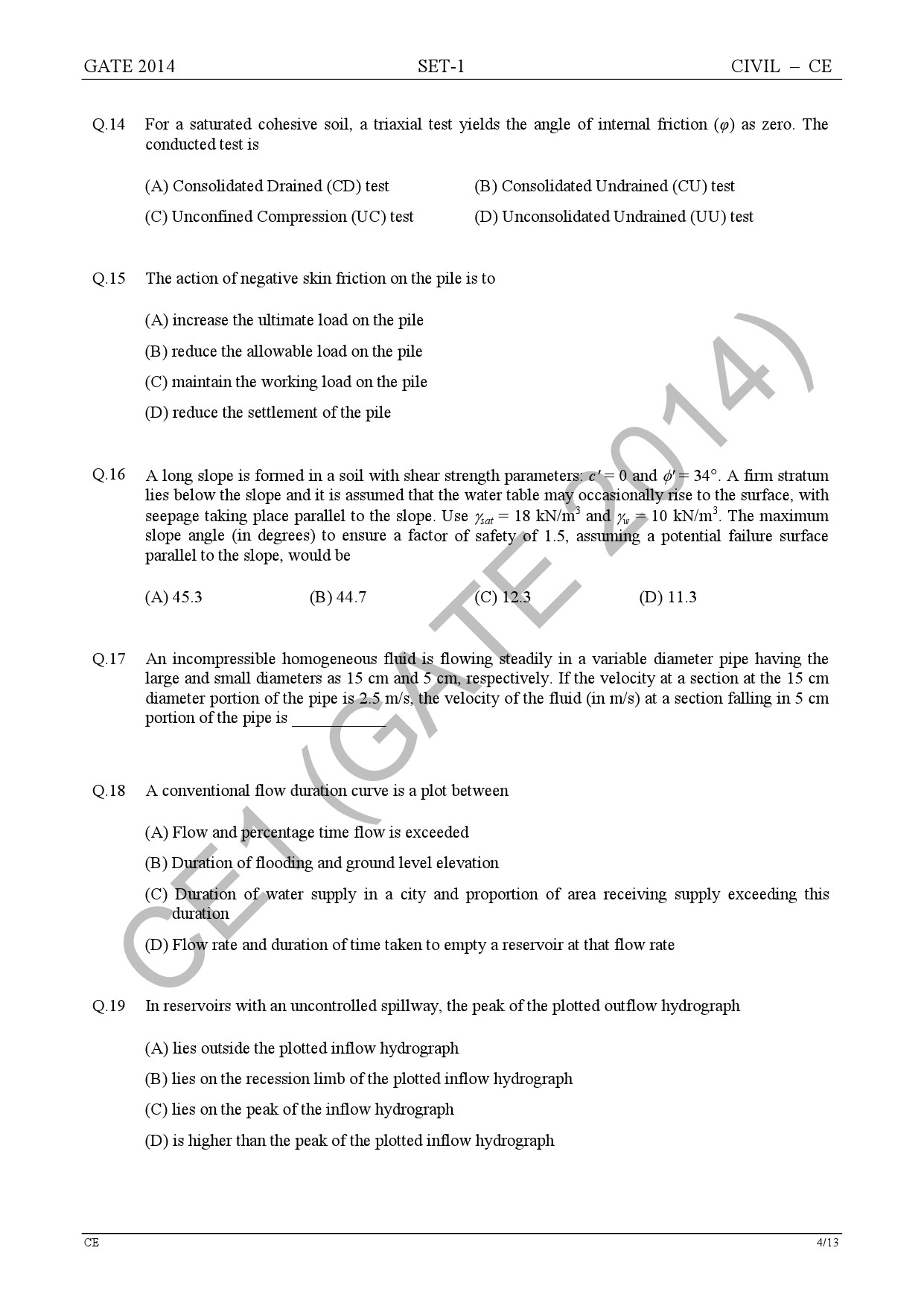 GATE Exam Question Paper 2014 Civil Engineering Set 1 10
