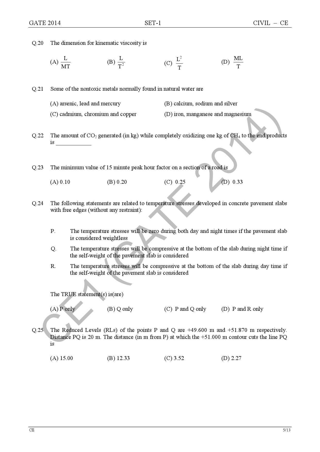 GATE Exam Question Paper 2014 Civil Engineering Set 1 11