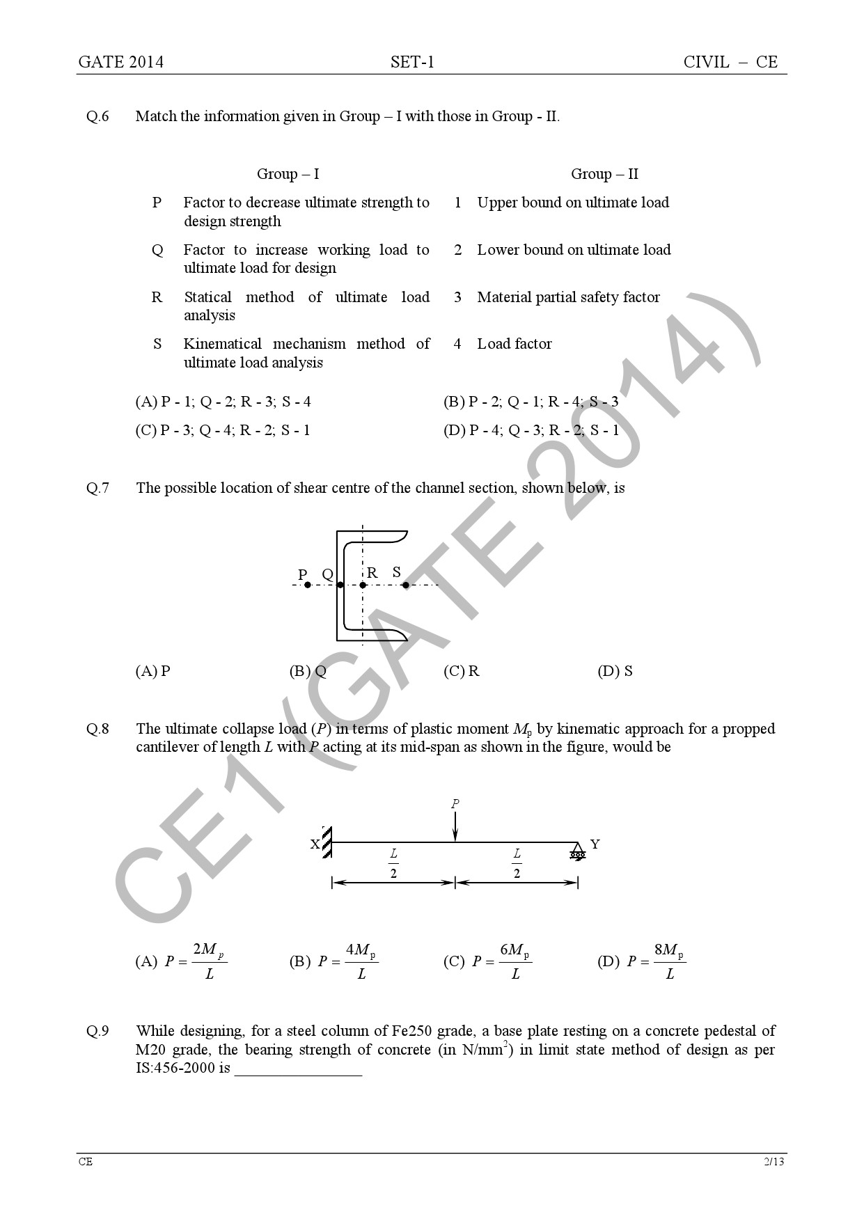 GATE Exam Question Paper 2014 Civil Engineering Set 1 8