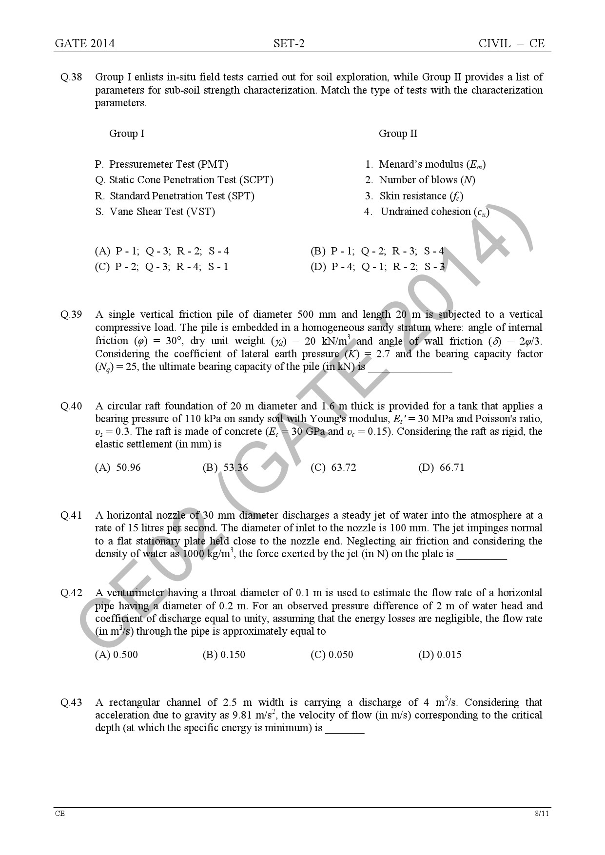 GATE Exam Question Paper 2014 Civil Engineering Set 2 14
