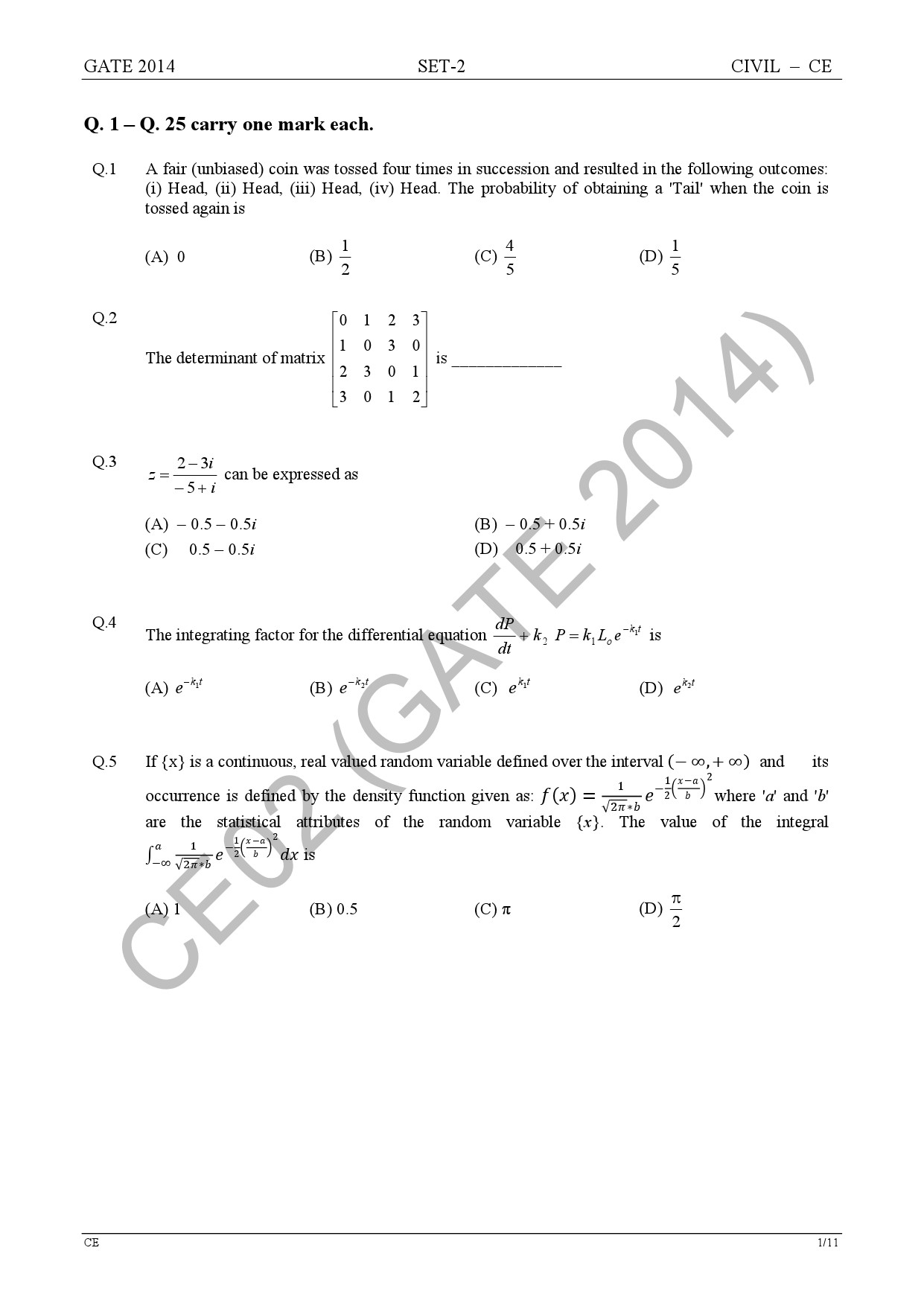 GATE Exam Question Paper 2014 Civil Engineering Set 2 7