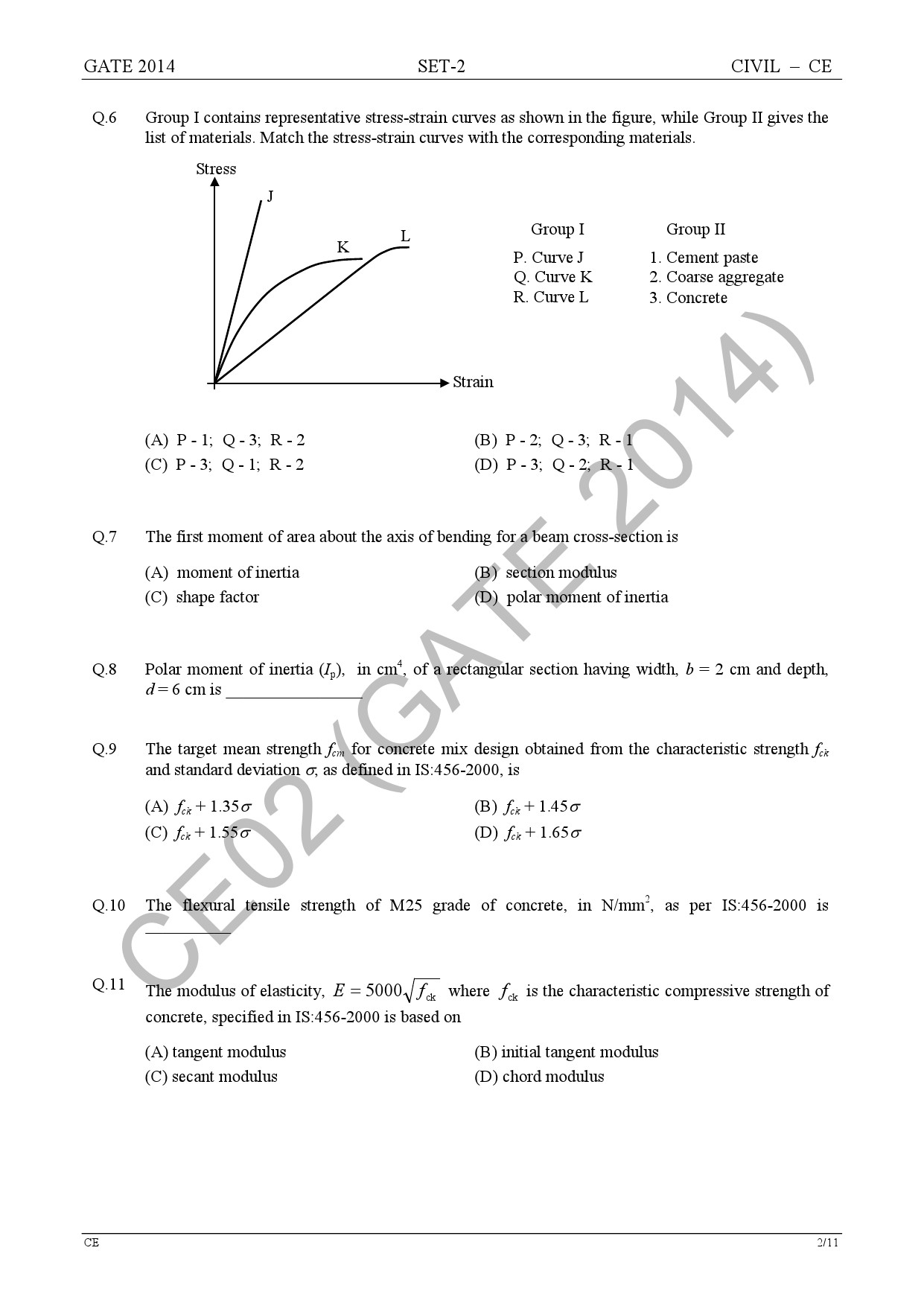 GATE Exam Question Paper 2014 Civil Engineering Set 2 8