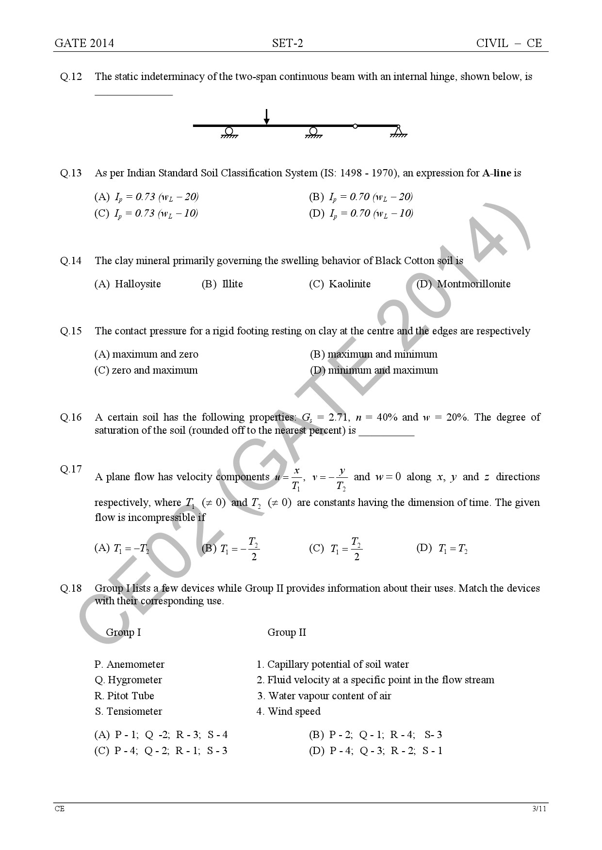 GATE Exam Question Paper 2014 Civil Engineering Set 2 9