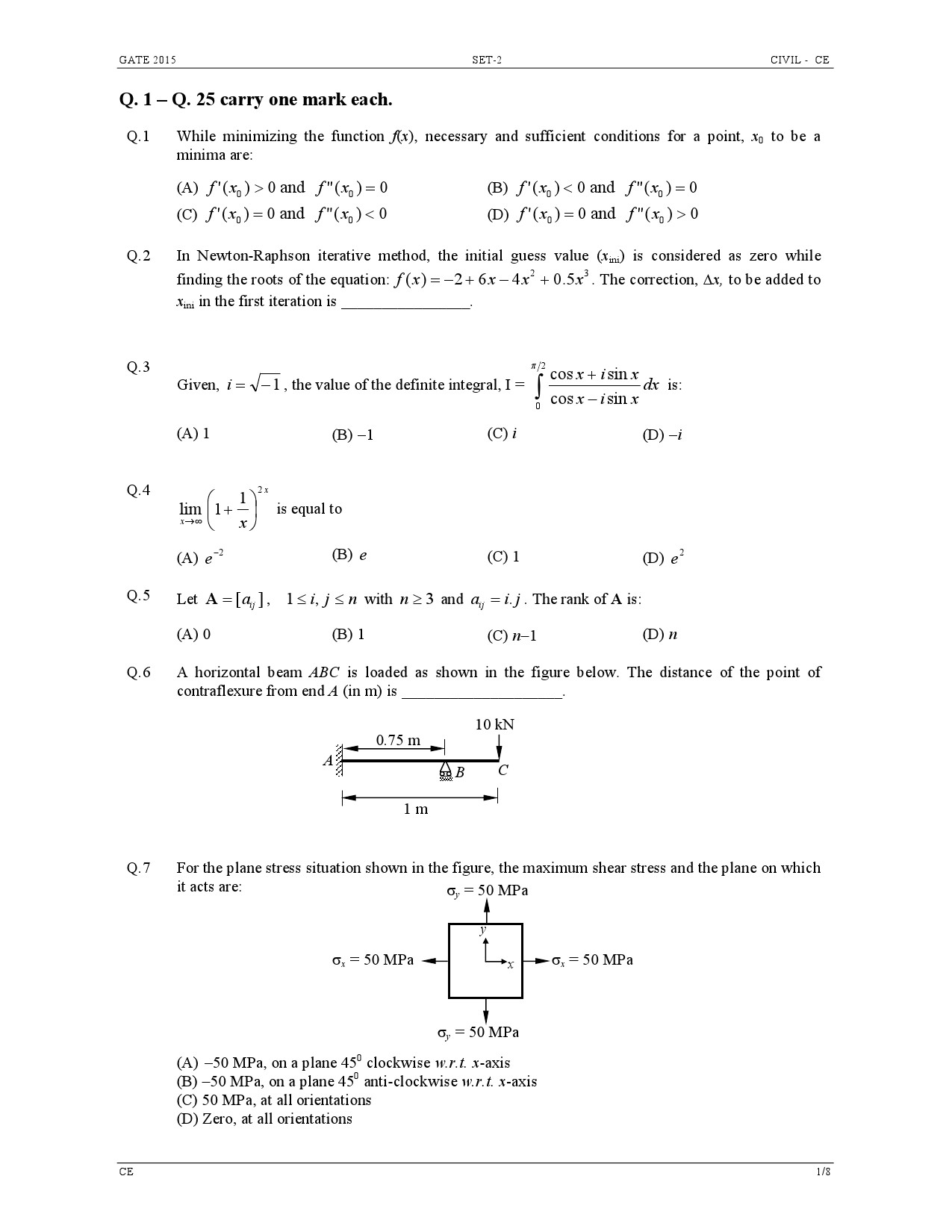 GATE Exam Question Paper 2015 Civil Engineering Set 2 1