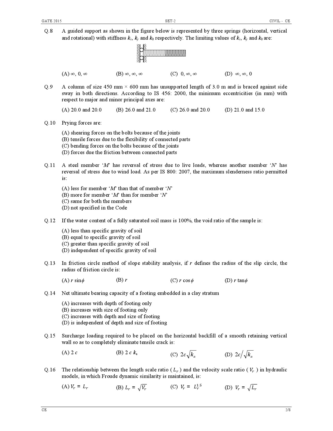 GATE Exam Question Paper 2015 Civil Engineering Set 2 2