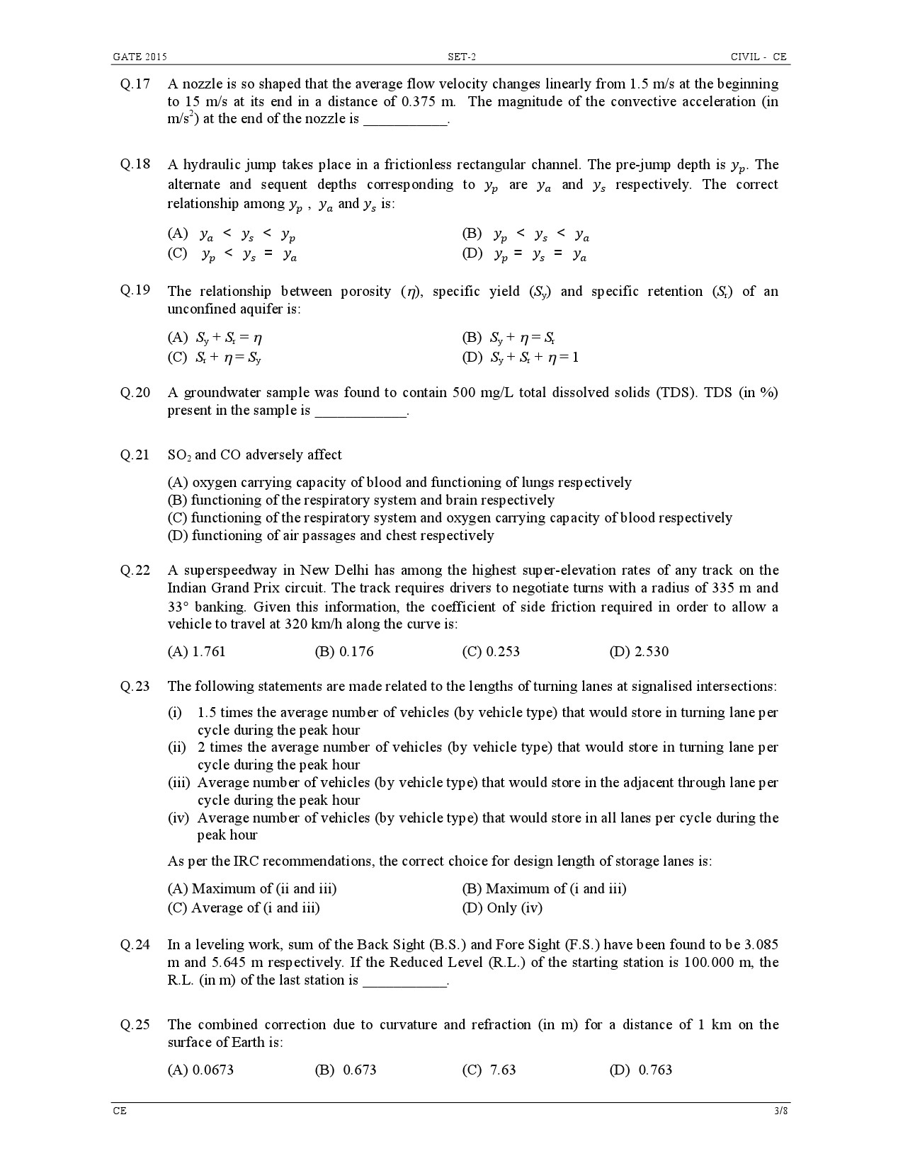 GATE Exam Question Paper 2015 Civil Engineering Set 2 3