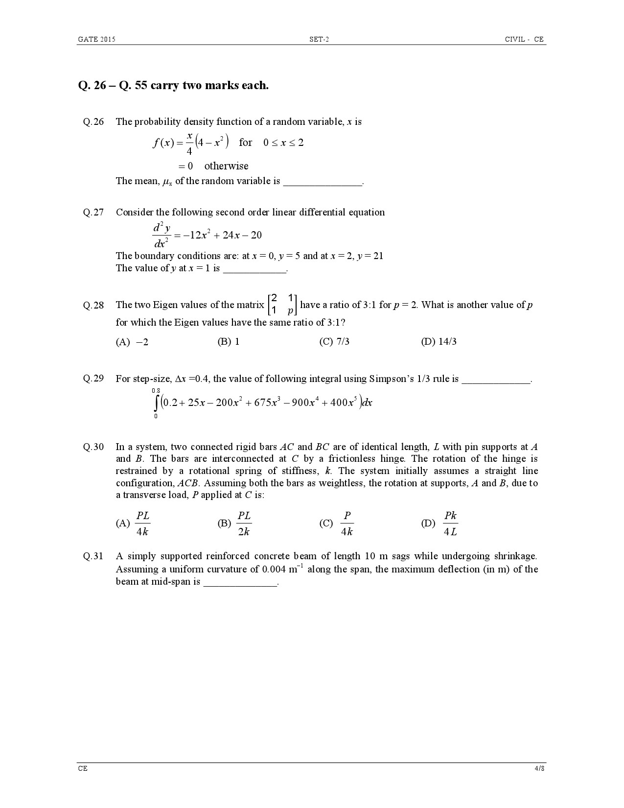 GATE Exam Question Paper 2015 Civil Engineering Set 2 4
