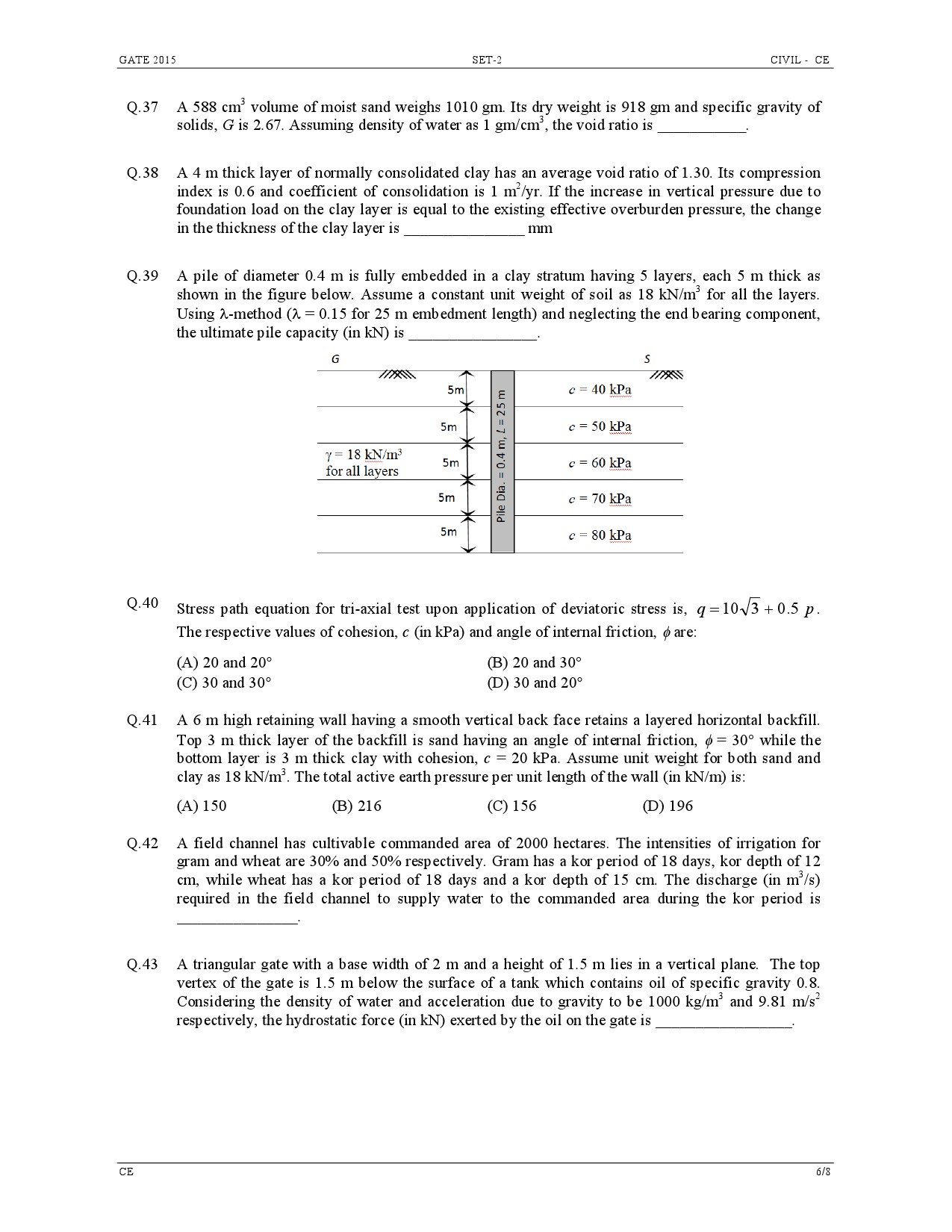 GATE Exam Question Paper 2015 Civil Engineering Set 2 6