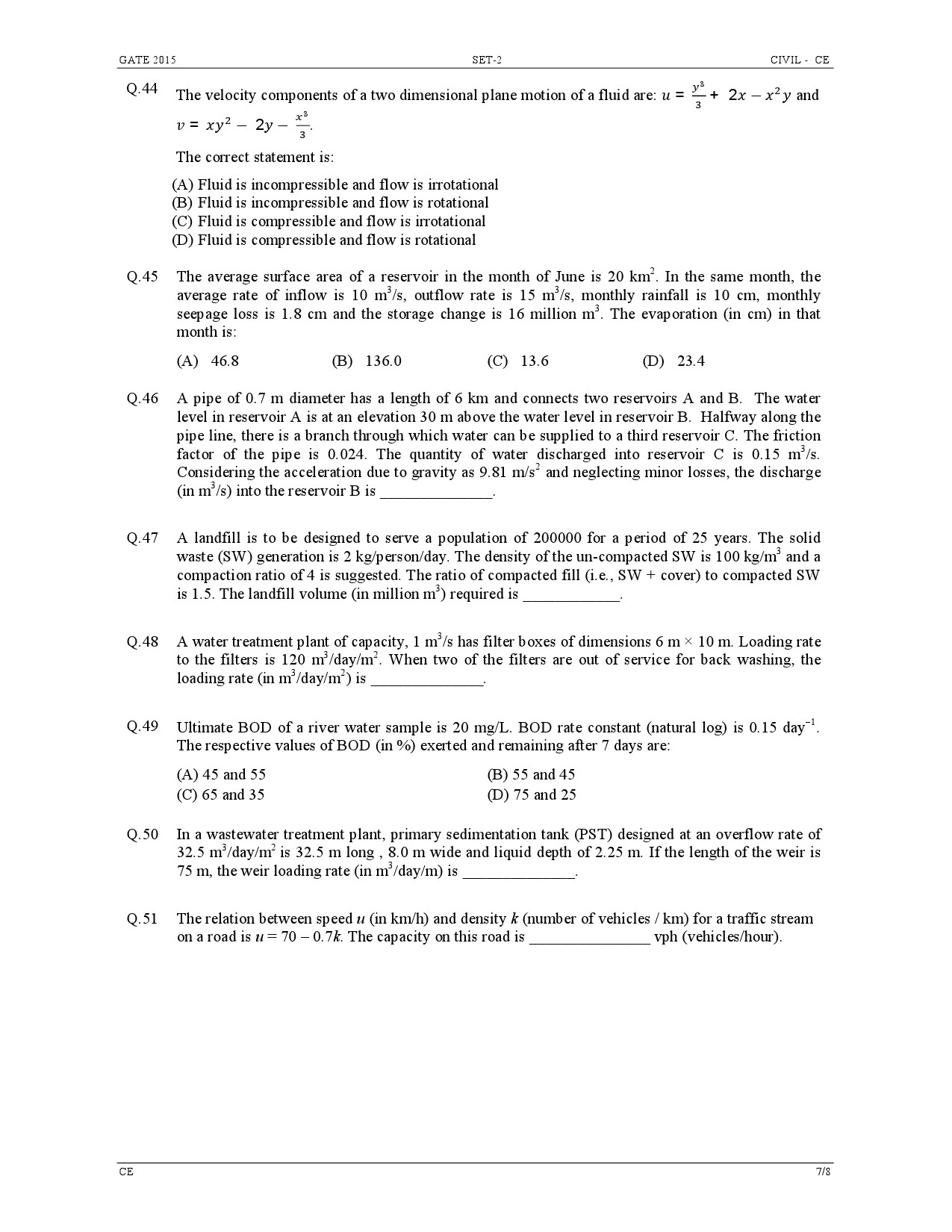 GATE Exam Question Paper 2015 Civil Engineering Set 2 7