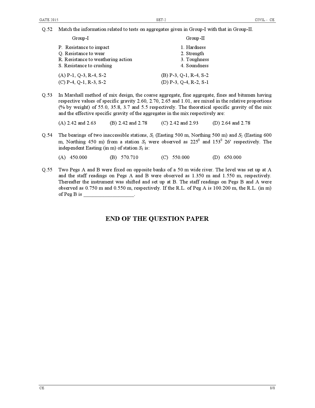 GATE Exam Question Paper 2015 Civil Engineering Set 2 8