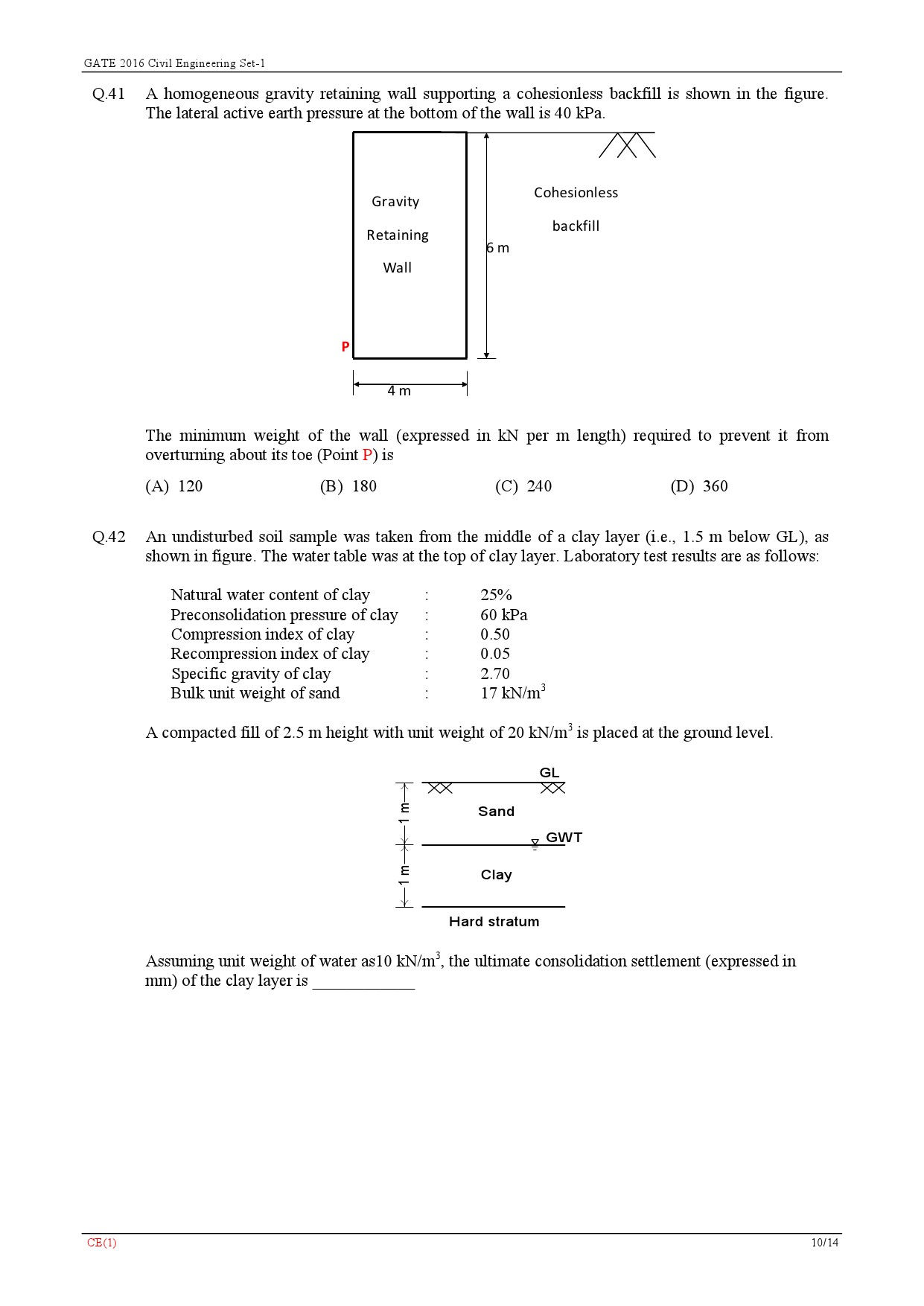 GATE Exam Question Paper 2016 Civil Engineering Set 1 13