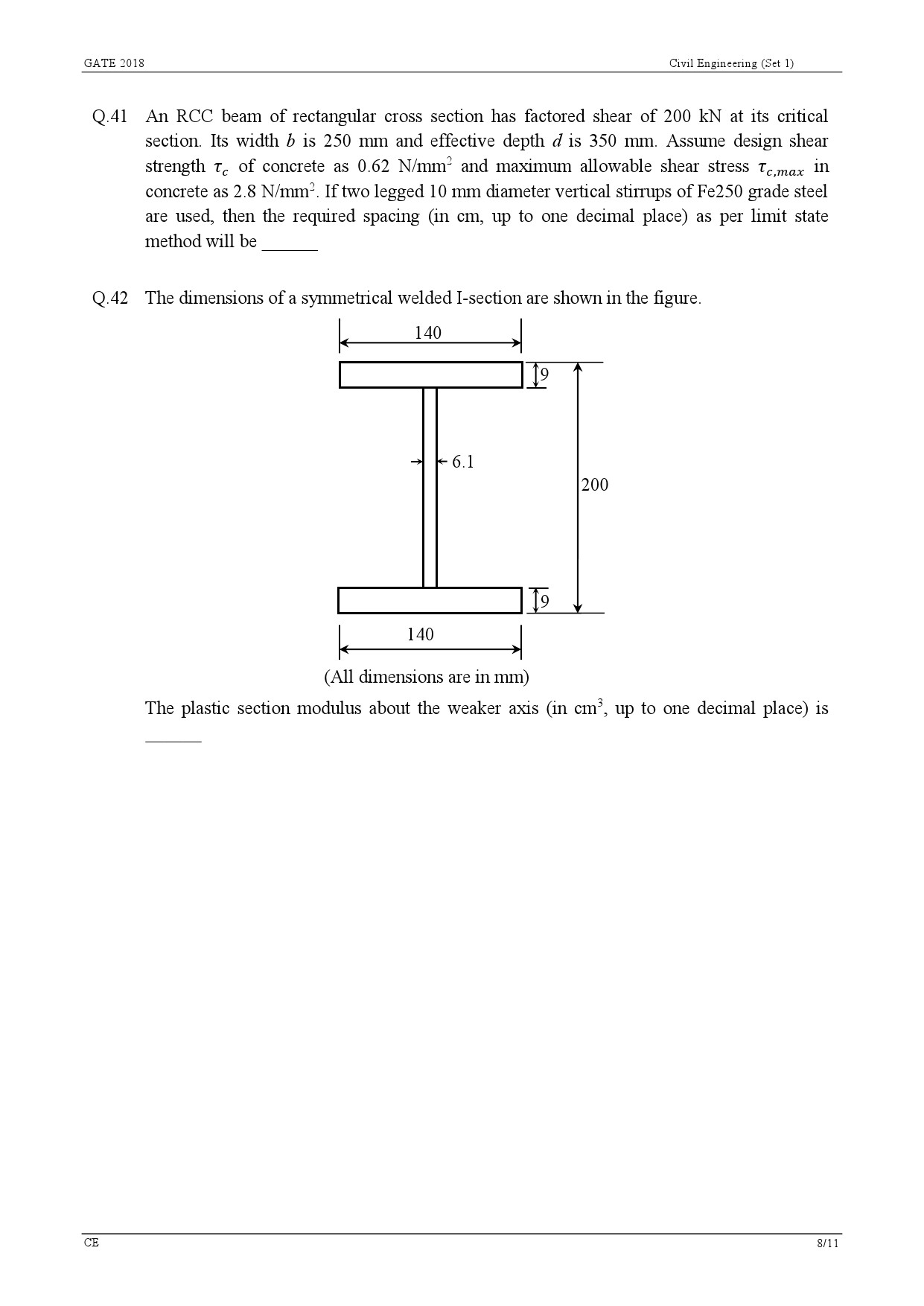 GATE Exam Question Paper 2018 Civil Engineering Set 1 11