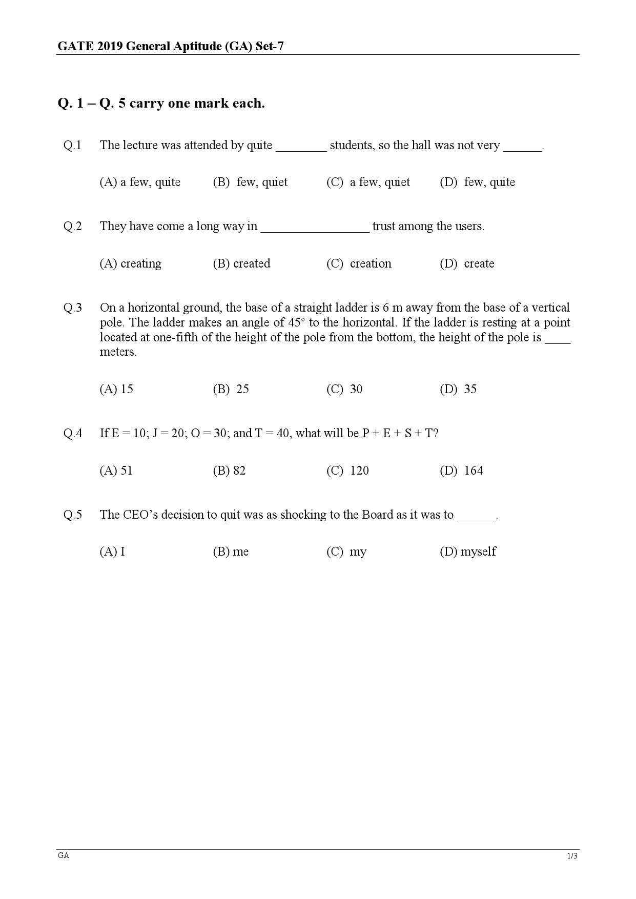 GATE Exam Question Paper 2019 Civil Engineering Set 1 1