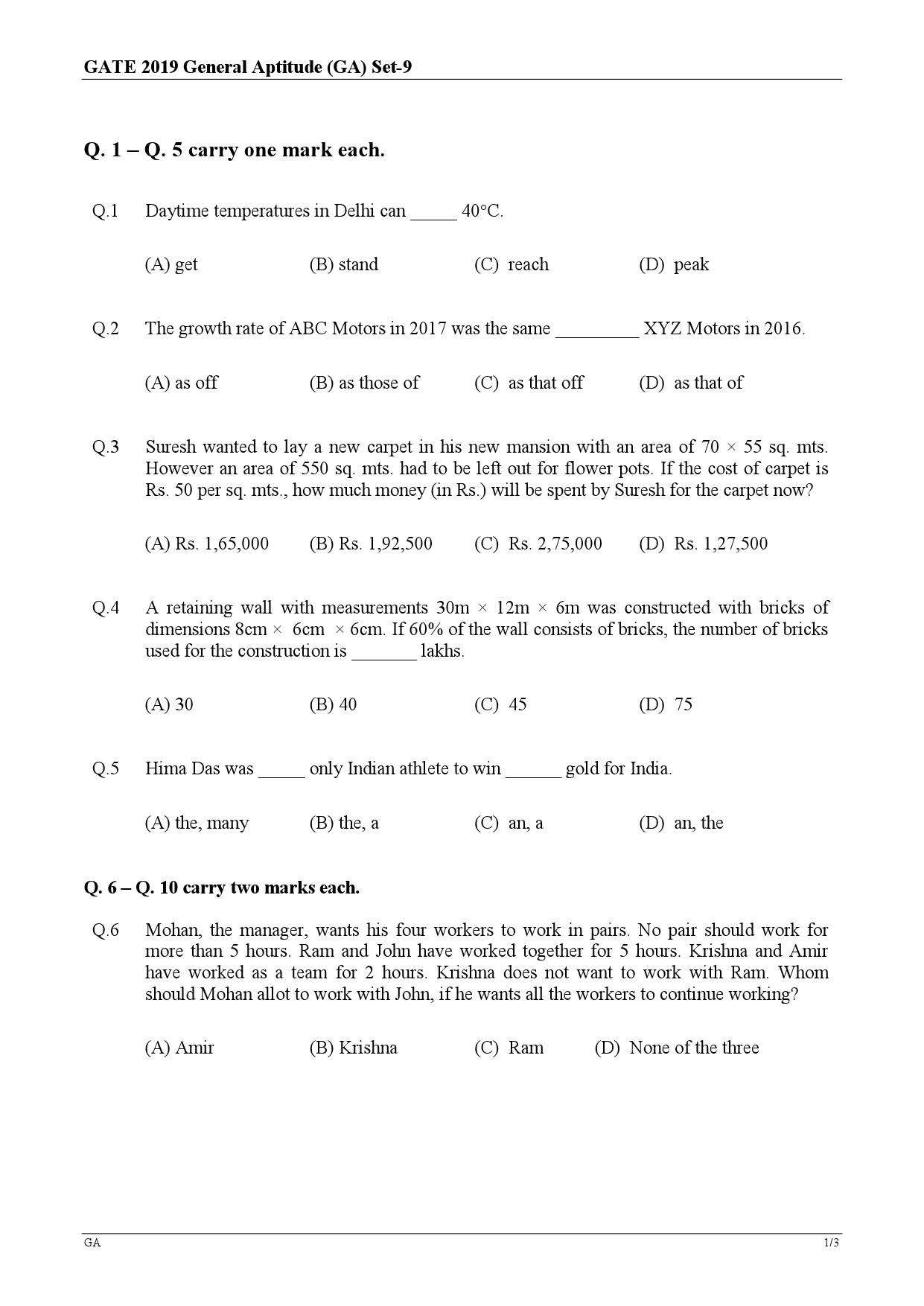 GATE Exam Question Paper 2019 Civil Engineering Set 3 1