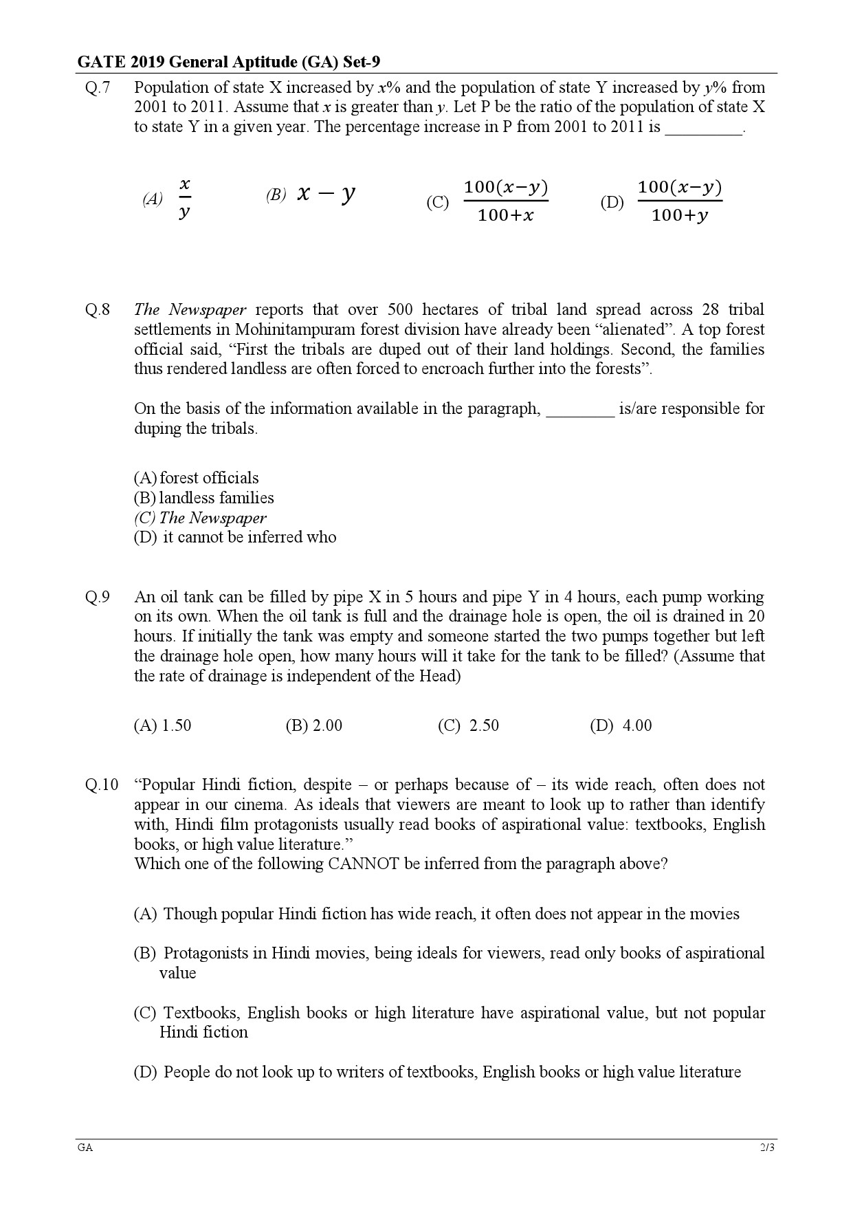 GATE Exam Question Paper 2019 Civil Engineering Set 3 2