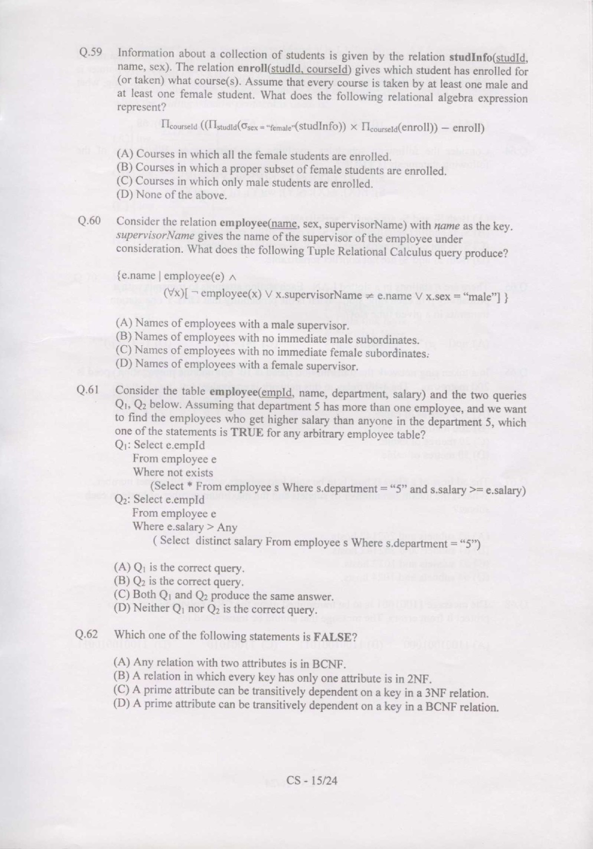 GATE Exam Question Paper 2007 Computer Science and Information Technology 15