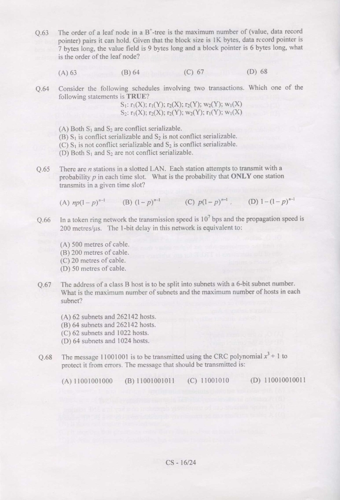 GATE Exam Question Paper 2007 Computer Science and Information Technology 16