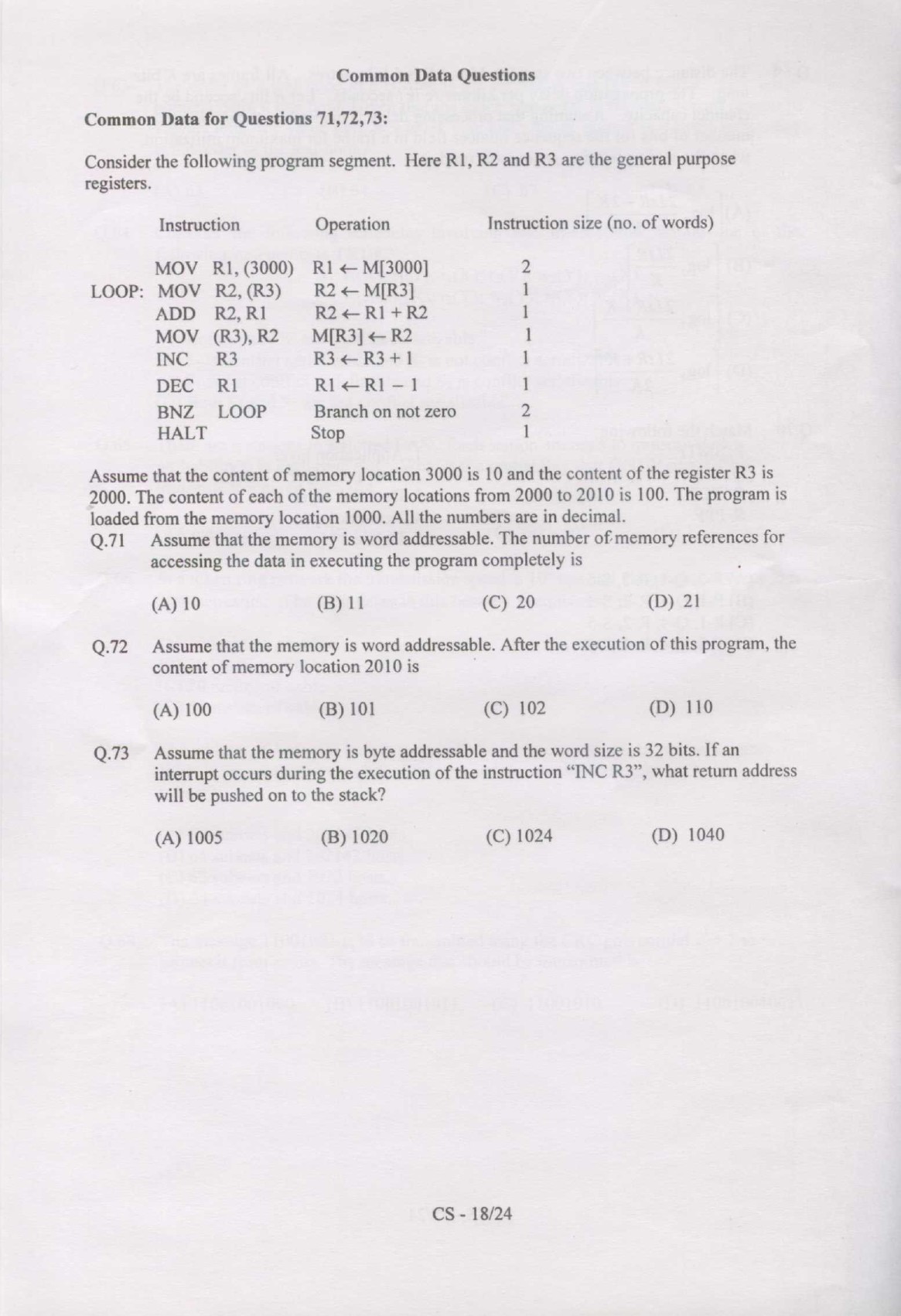 GATE Exam Question Paper 2007 Computer Science and Information Technology 18