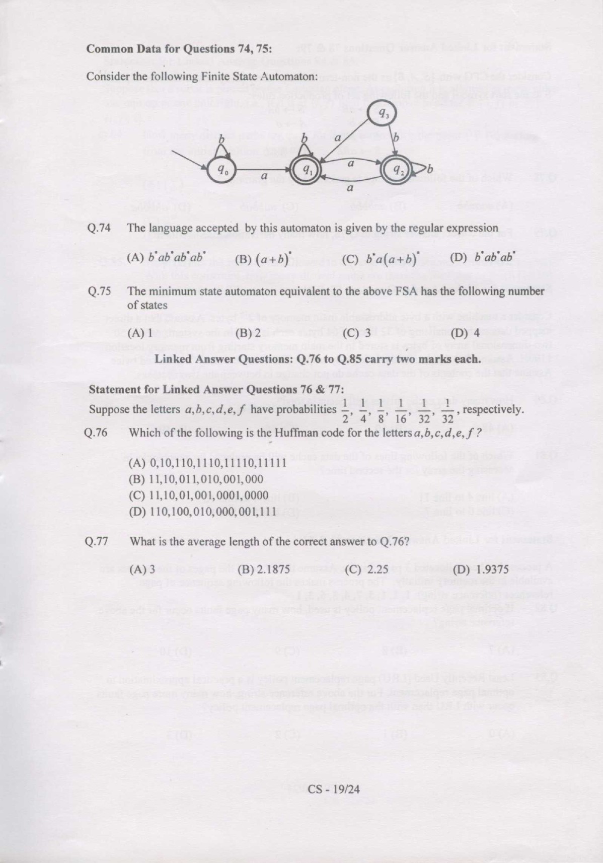 GATE Exam Question Paper 2007 Computer Science and Information Technology 19