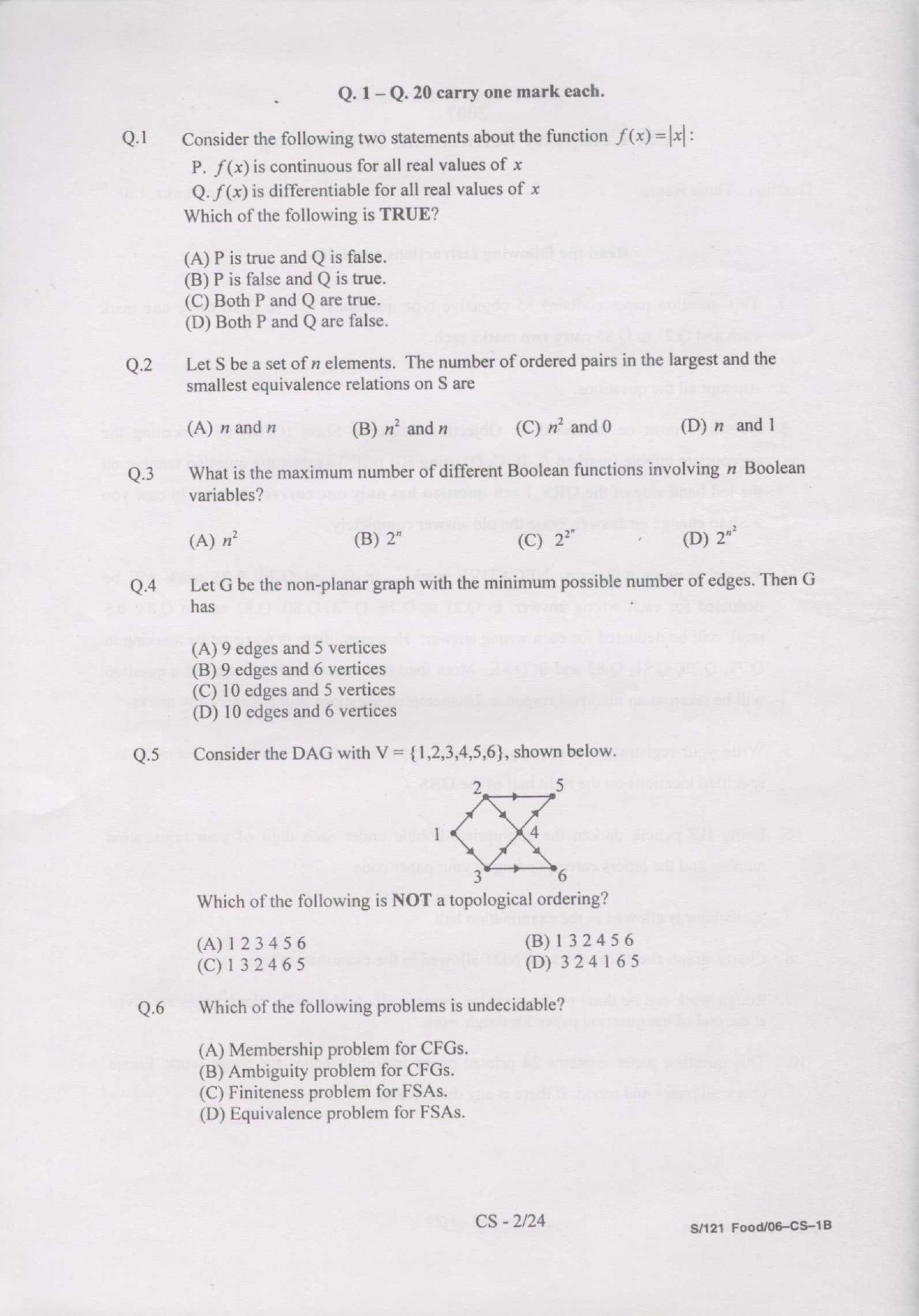 GATE Exam Question Paper 2007 Computer Science and Information Technology 2