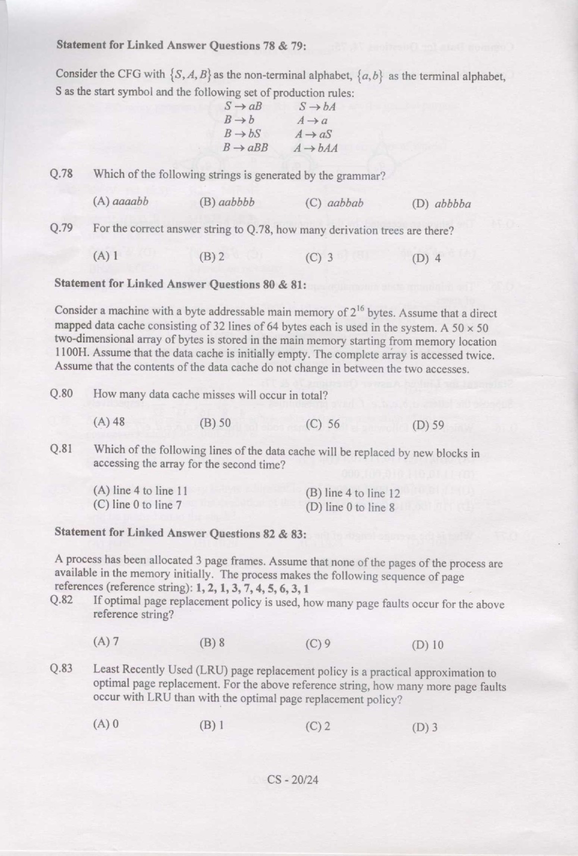 GATE Exam Question Paper 2007 Computer Science and Information Technology 20