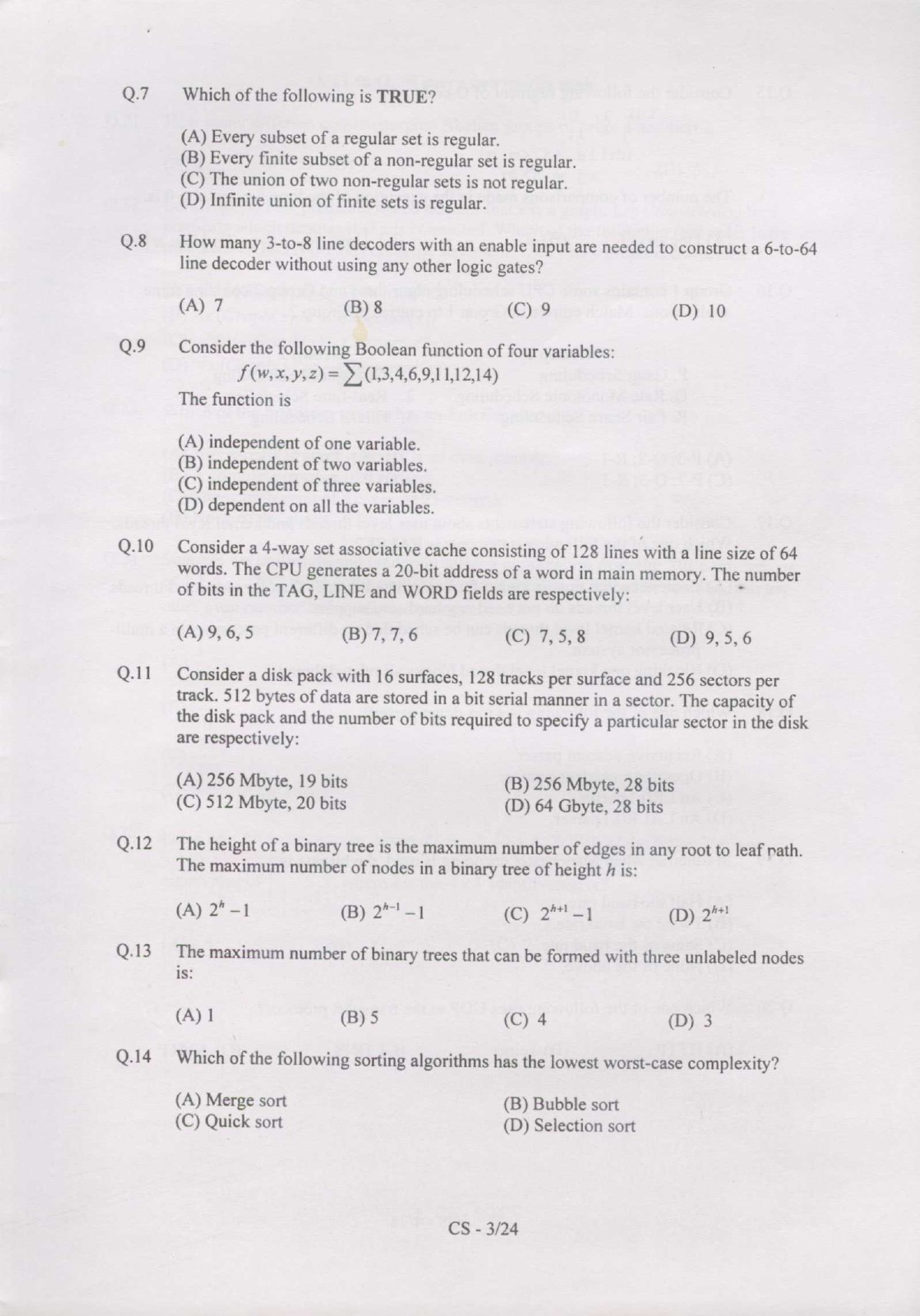 GATE Exam Question Paper 2007 Computer Science and Information Technology 3