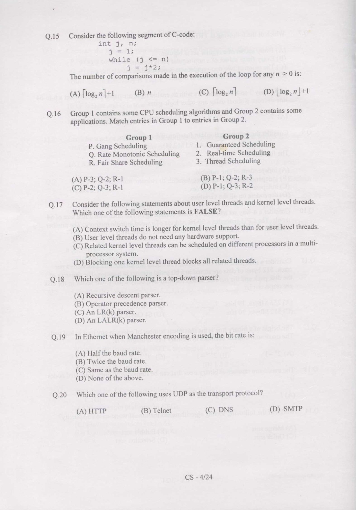 GATE Exam Question Paper 2007 Computer Science and Information Technology 4