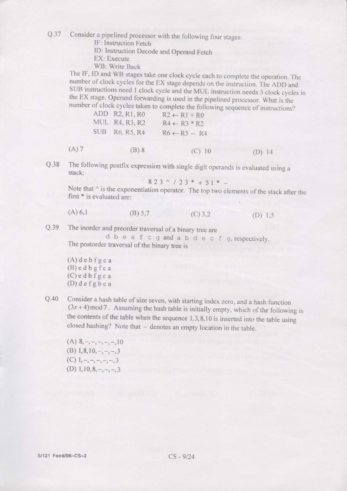 GATE Exam Question Paper 2007 Computer Science and Information Technology 9