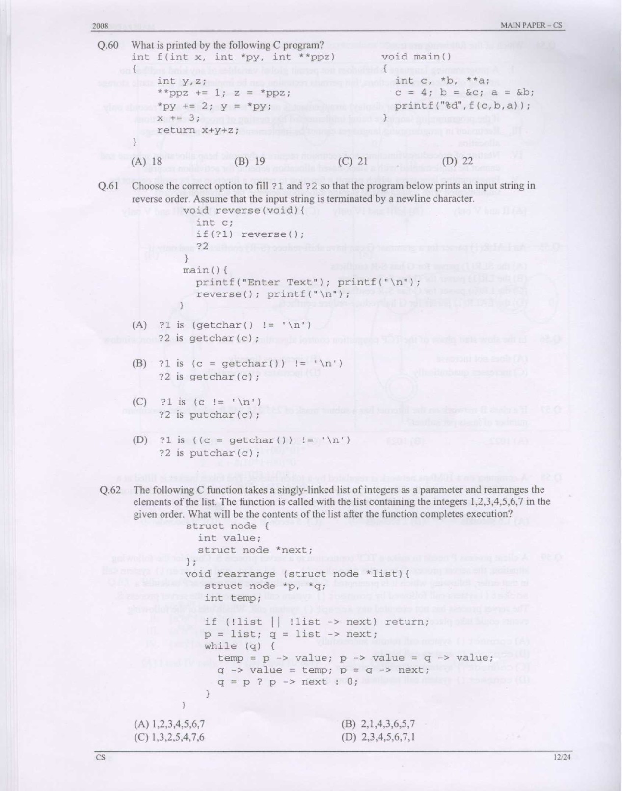 GATE Exam Question Paper 2008 Computer Science and Information Technology 12