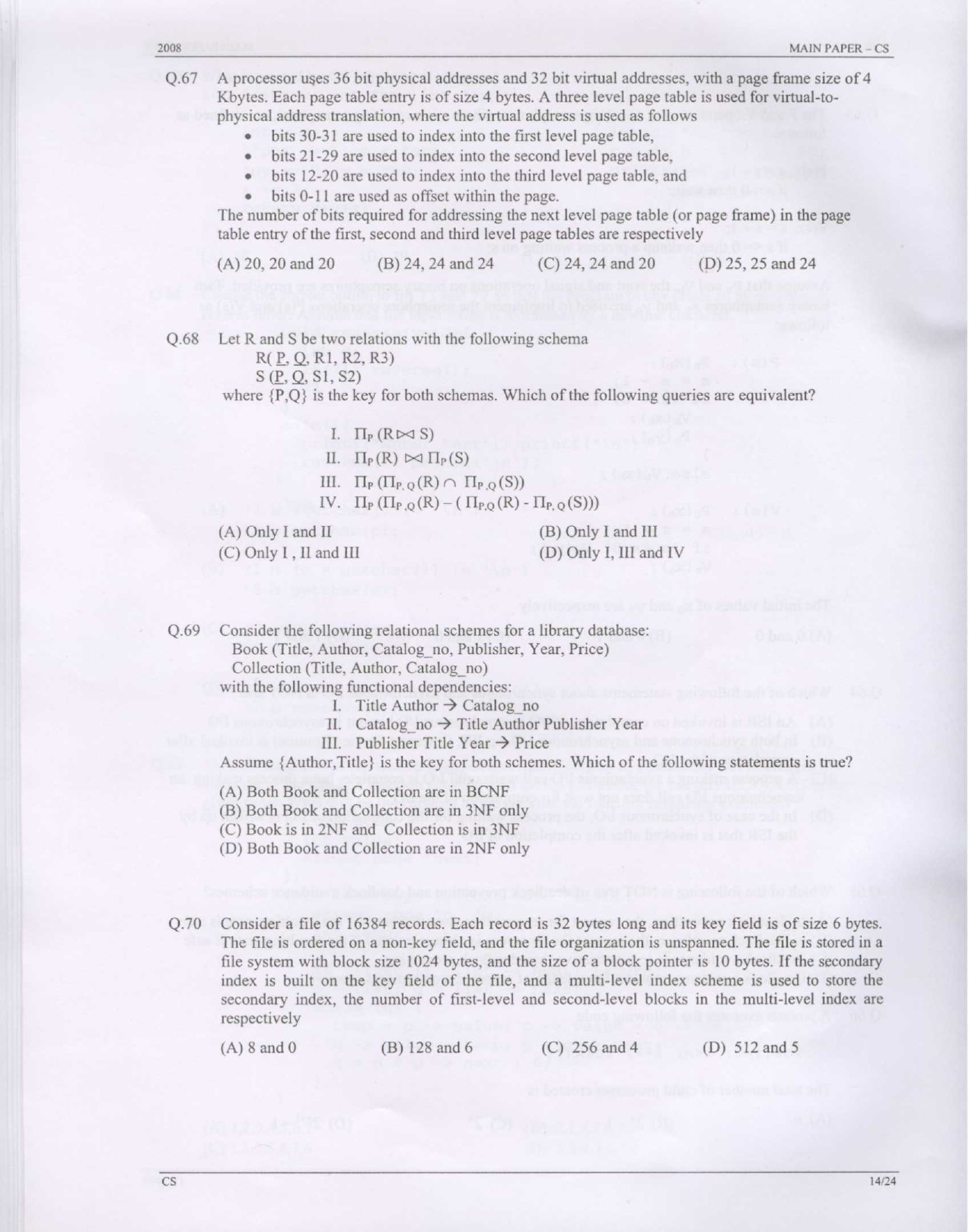 GATE Exam Question Paper 2008 Computer Science and Information Technology 14
