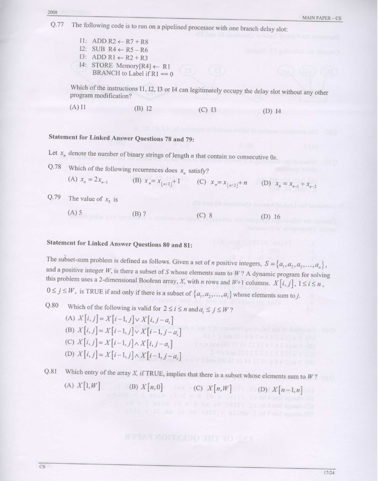 GATE Exam Question Paper 2008 Computer Science and Information Technology 17