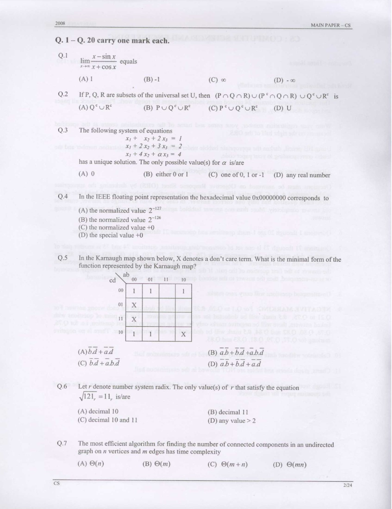 GATE Exam Question Paper 2008 Computer Science and Information Technology 2