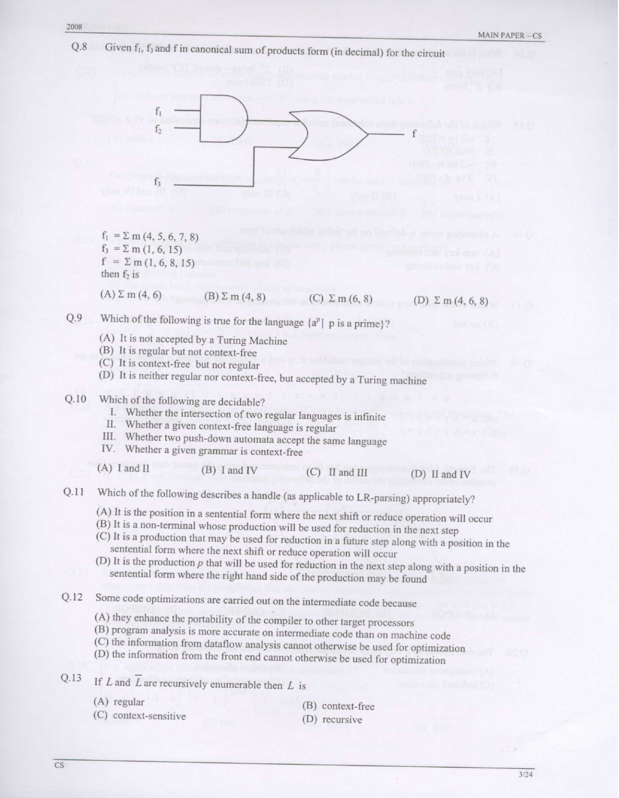 GATE Exam Question Paper 2008 Computer Science and Information Technology 3