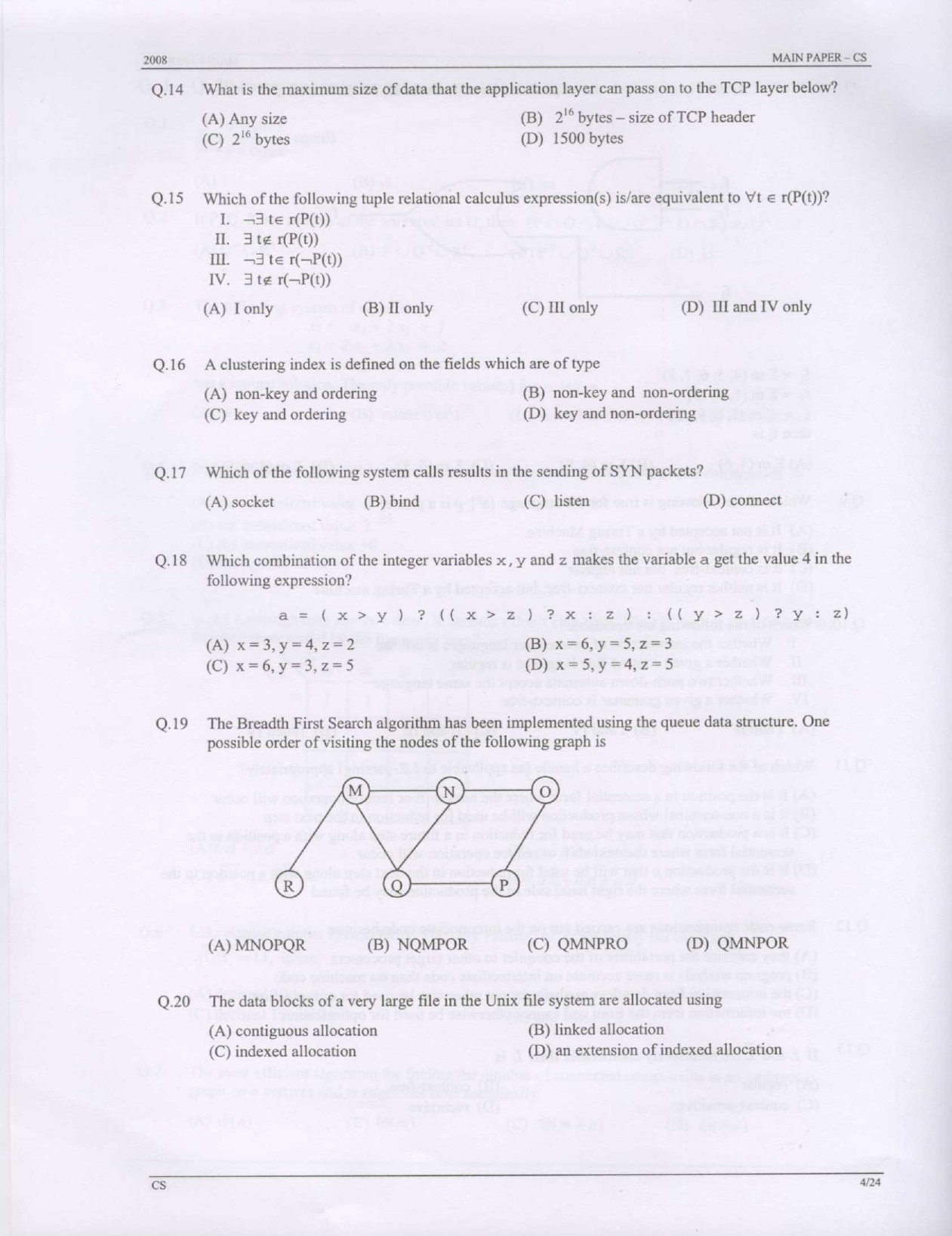 GATE Exam Question Paper 2008 Computer Science and Information Technology 4
