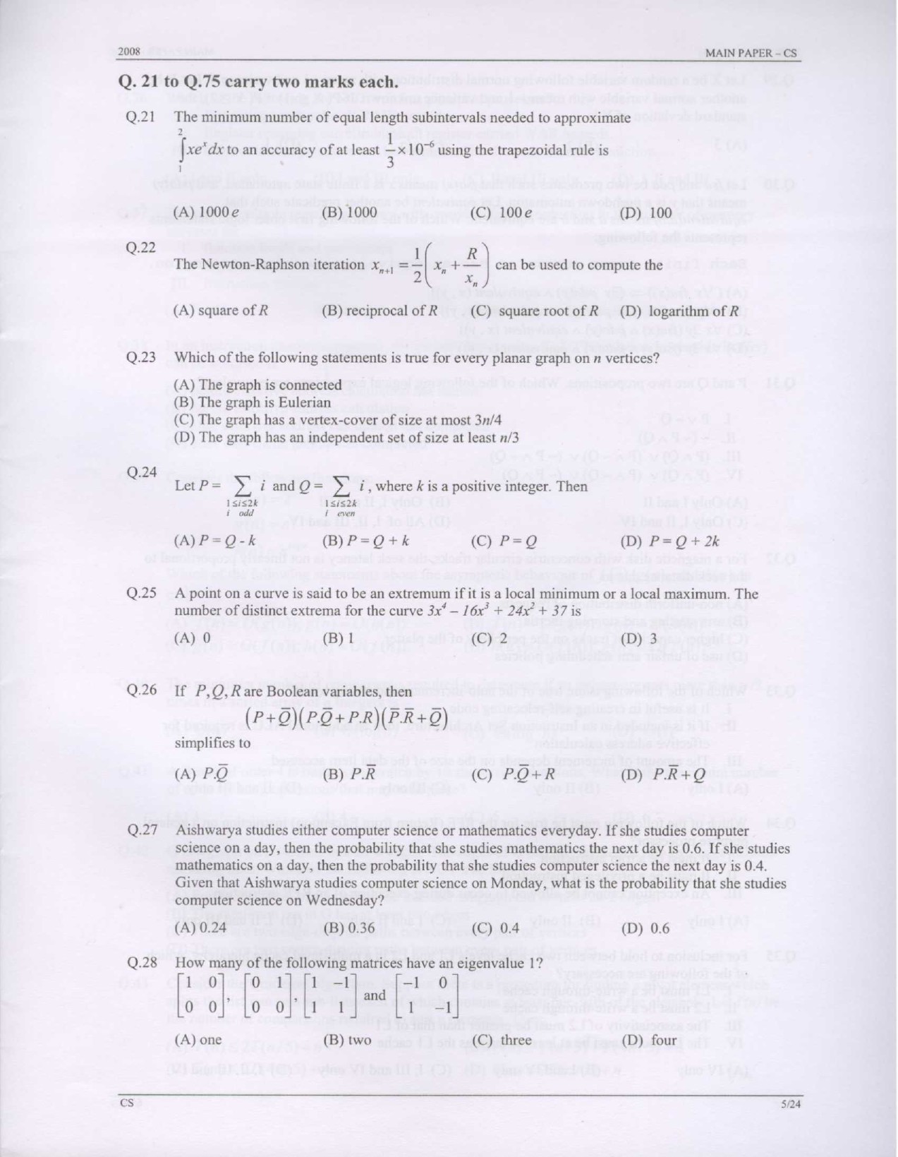 GATE Exam Question Paper 2008 Computer Science and Information Technology 5